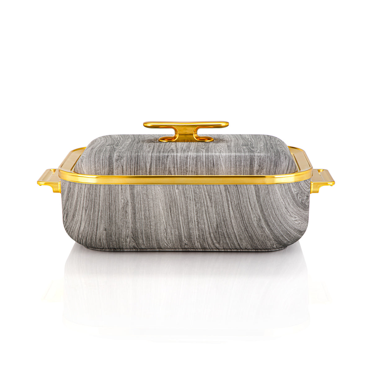 Almarjan 4 Litres Rectangle Marmite Plastique Gris Bois & Or - HP03-400 Bois Gris Or