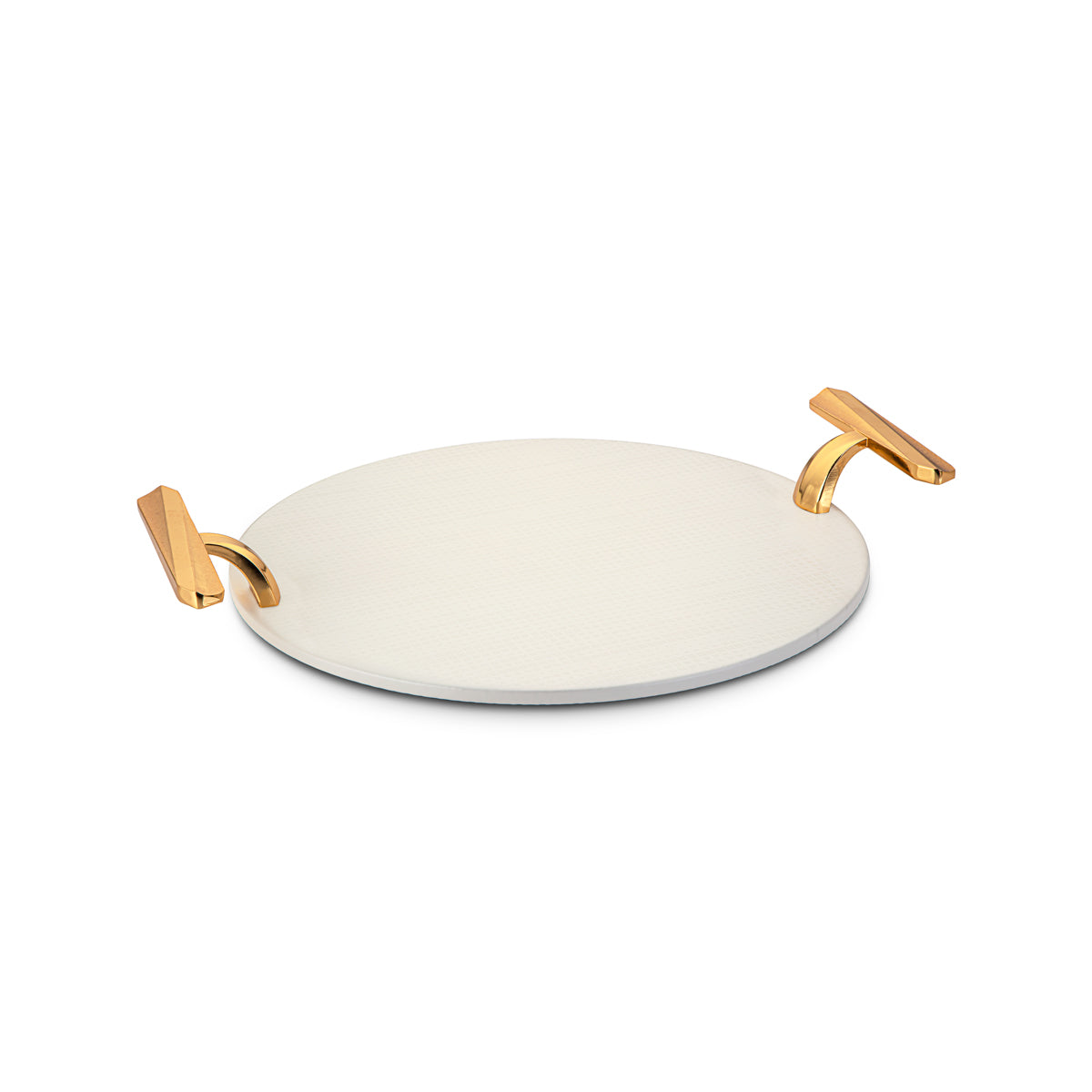 Plateau de service rond Almarjan 28 CM Blanc & Doré HT210725