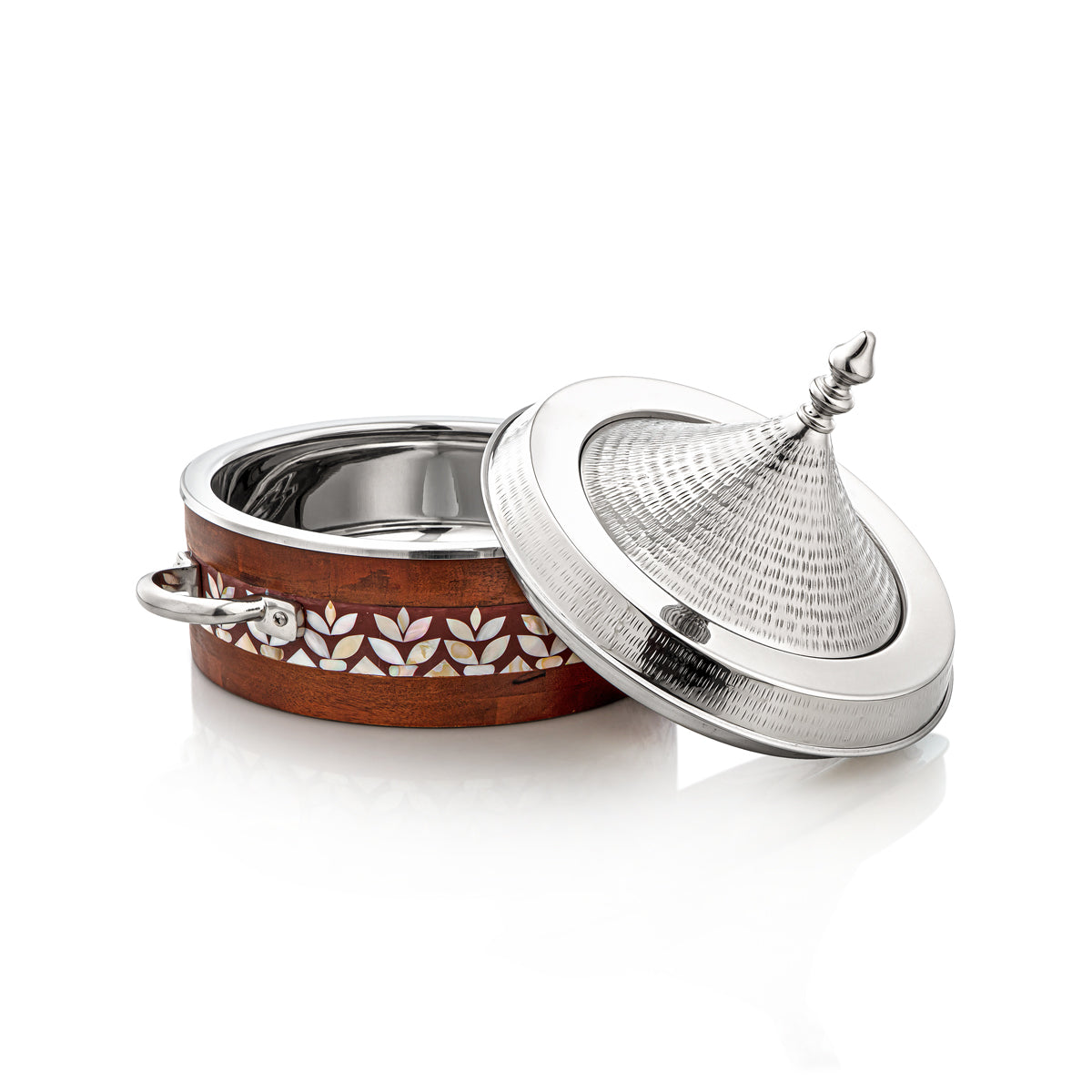 Almarjan 28 CM Stainless Steel Hot Pot Wood & Silver - MD-2928C-F