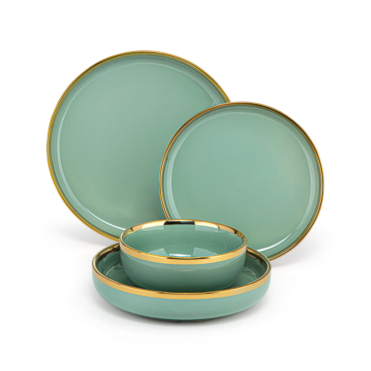 Service de table rond en céramique 27 pièces Almarjan vert clair - DS27