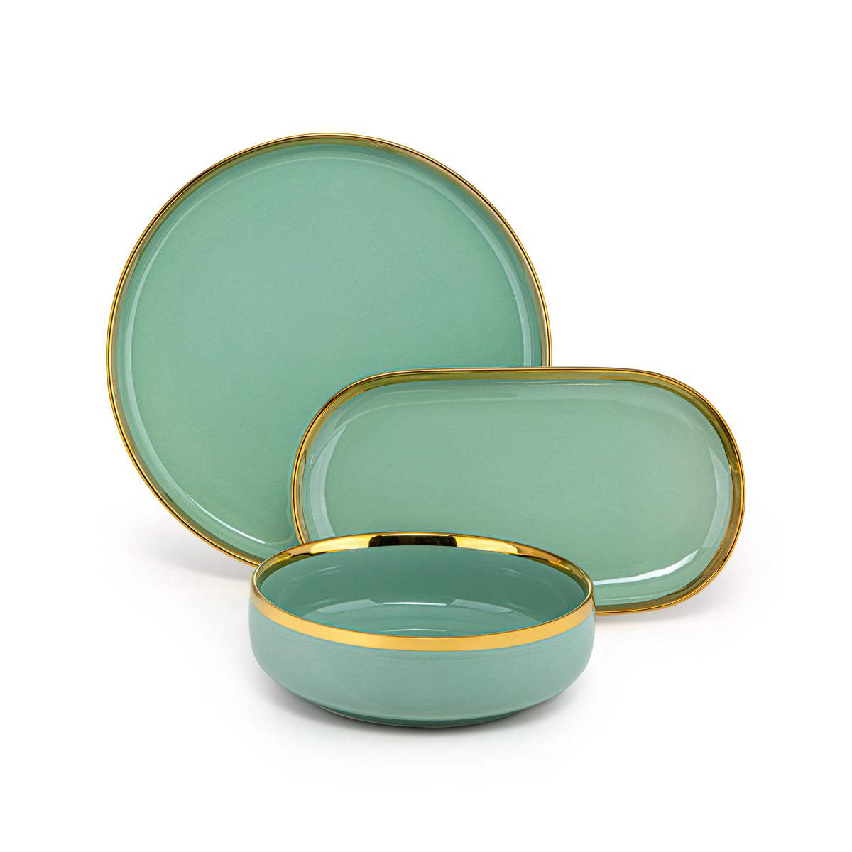 Service de table rond en céramique 27 pièces Almarjan vert clair - DS27