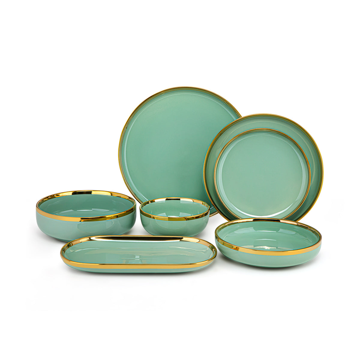 Service de table rond en céramique 27 pièces Almarjan vert clair - DS27
