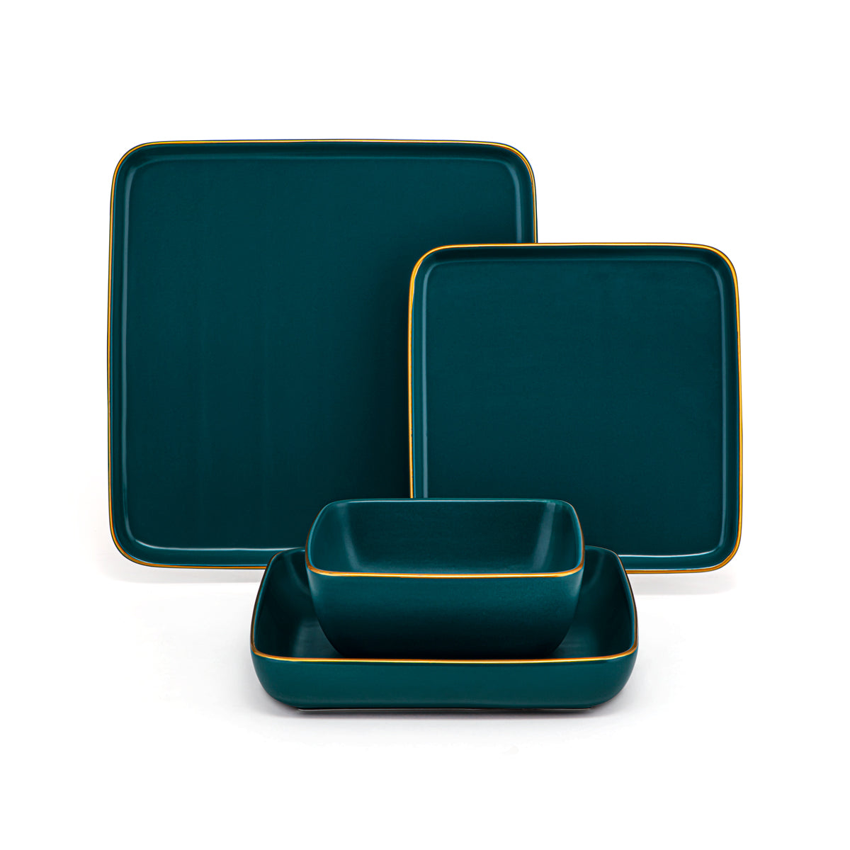 Service de table carré en céramique 27 pièces Almarjan vert foncé - DS27