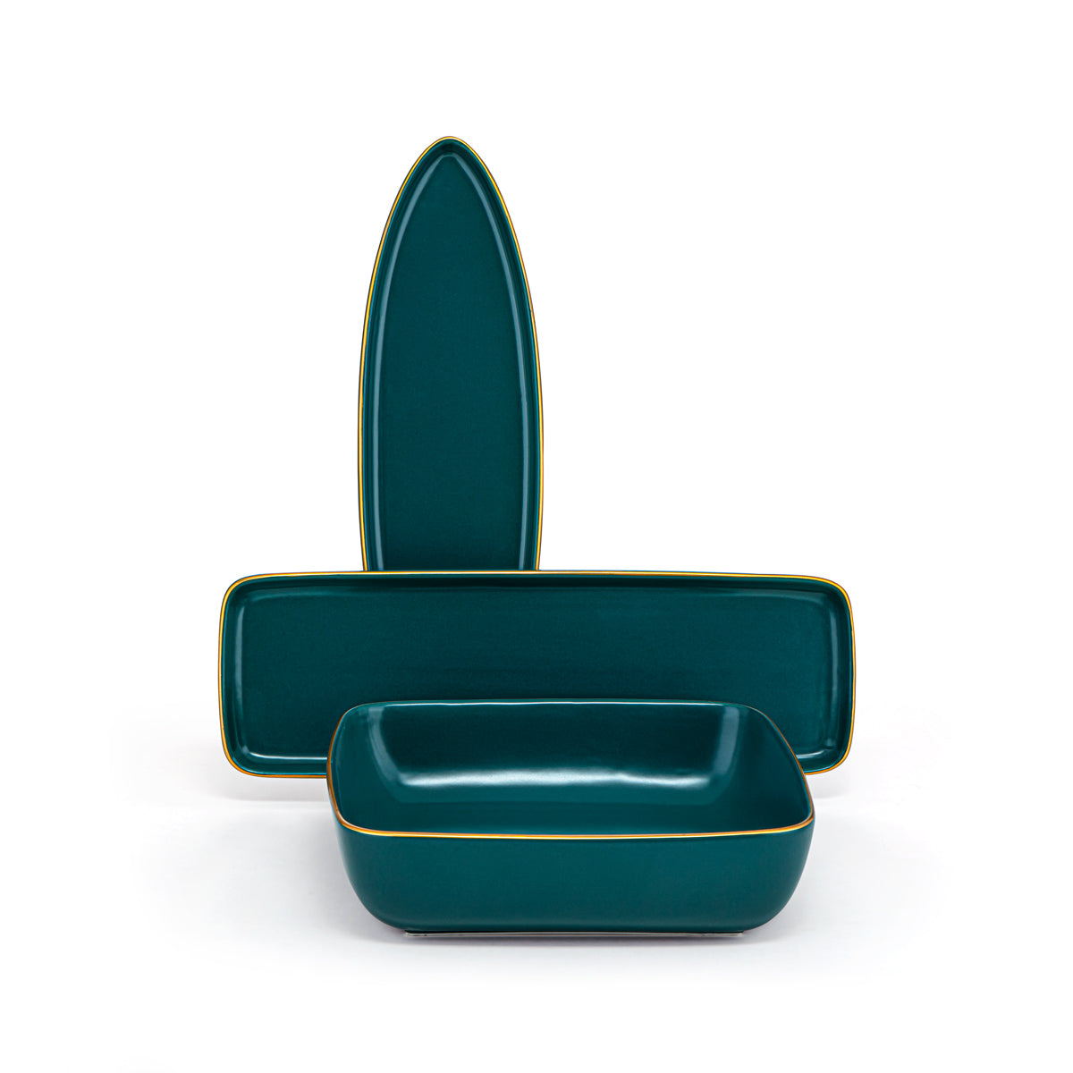 Service de table carré en céramique 27 pièces Almarjan vert foncé - DS27