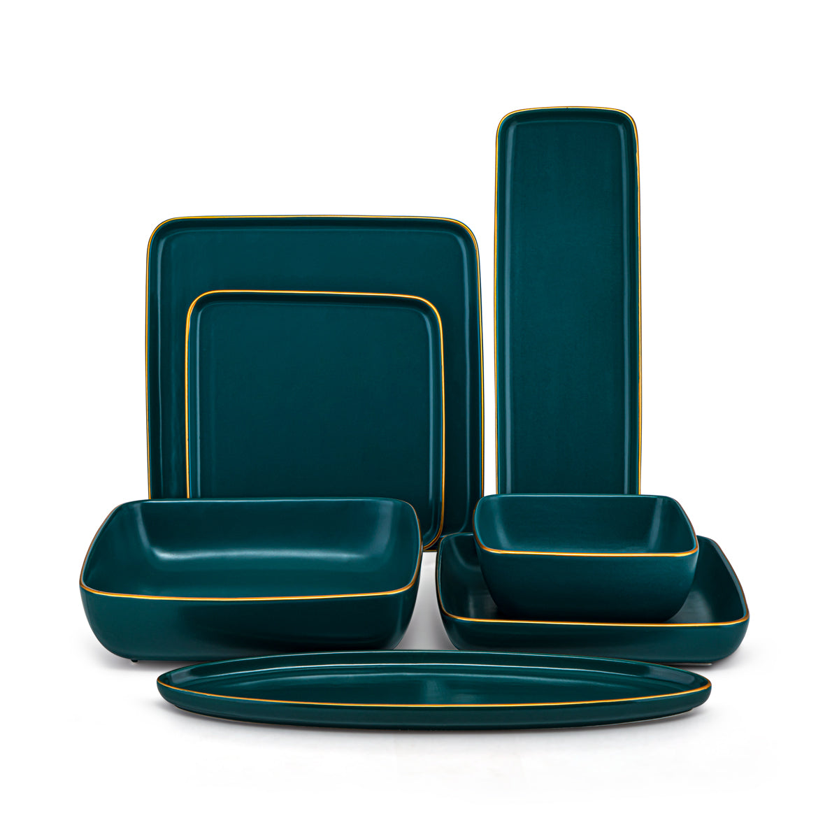 Service de table carré en céramique 27 pièces Almarjan vert foncé - DS27