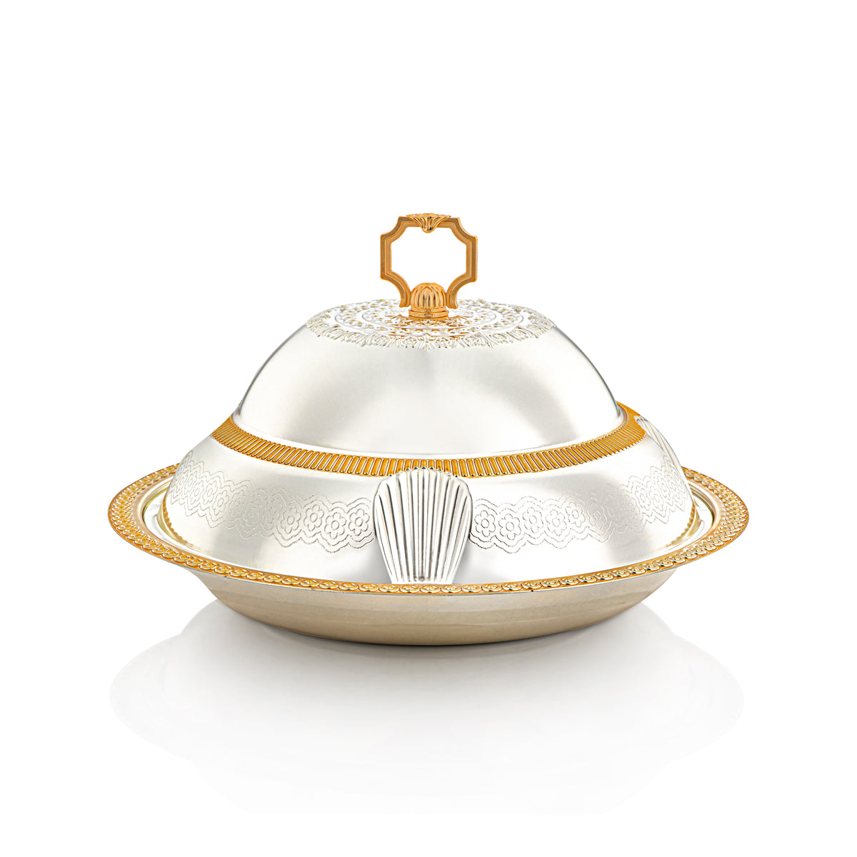 Plateau Almarjan Collection Sadaf 35 CM Avec Couvercle Argent & Doré - RT4431M-SG