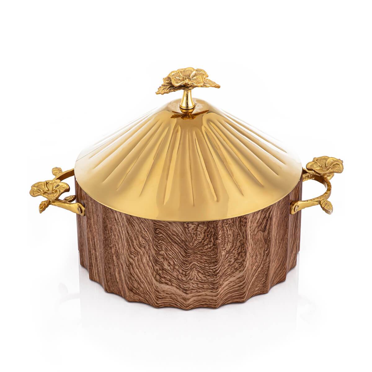 Almarjan 2500 ML Stainless Steel Hot Pot Wood & Gold - ALM-AM-201-24