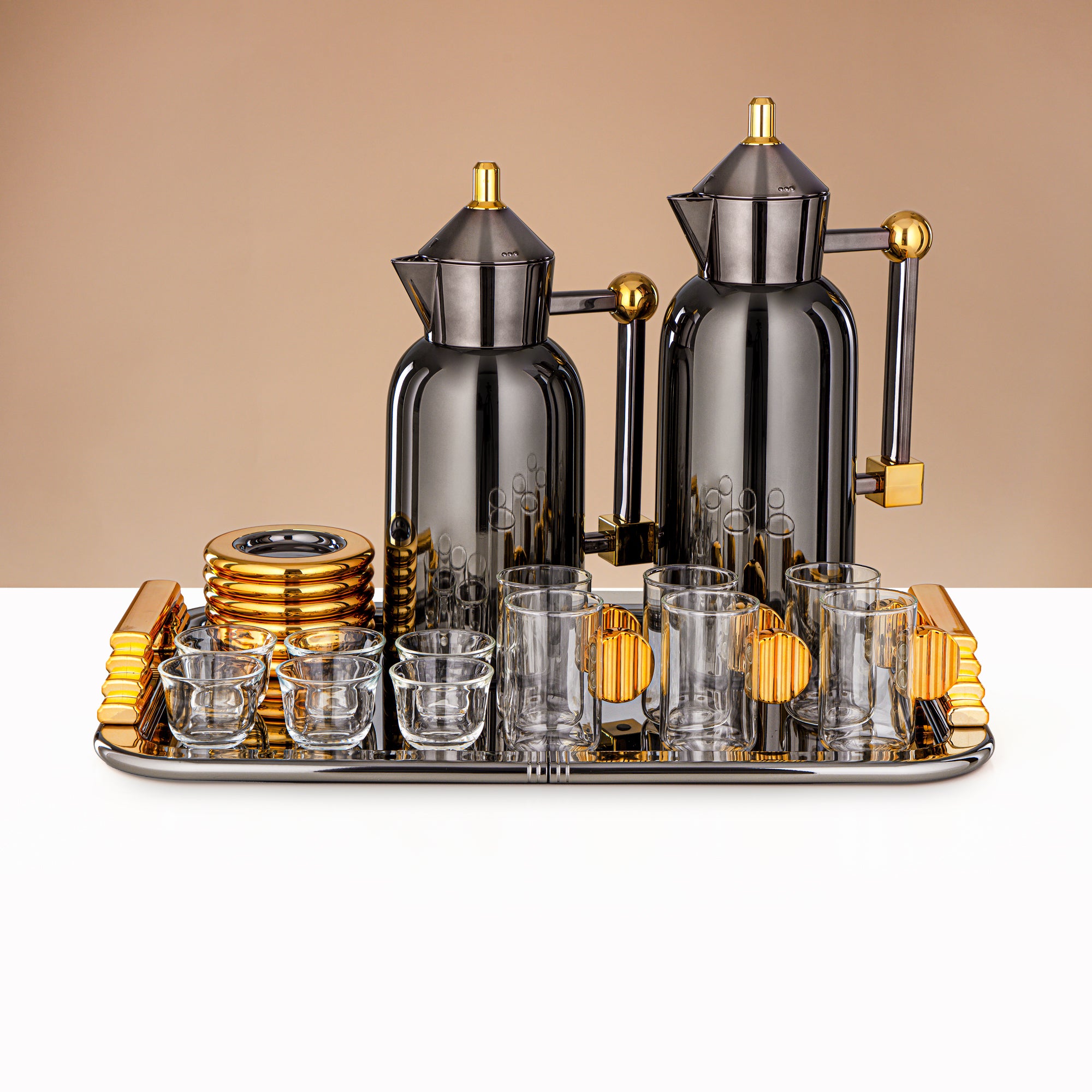 Almarjan 21 Pieces Serving Ensemble, Gun Black & Gold
