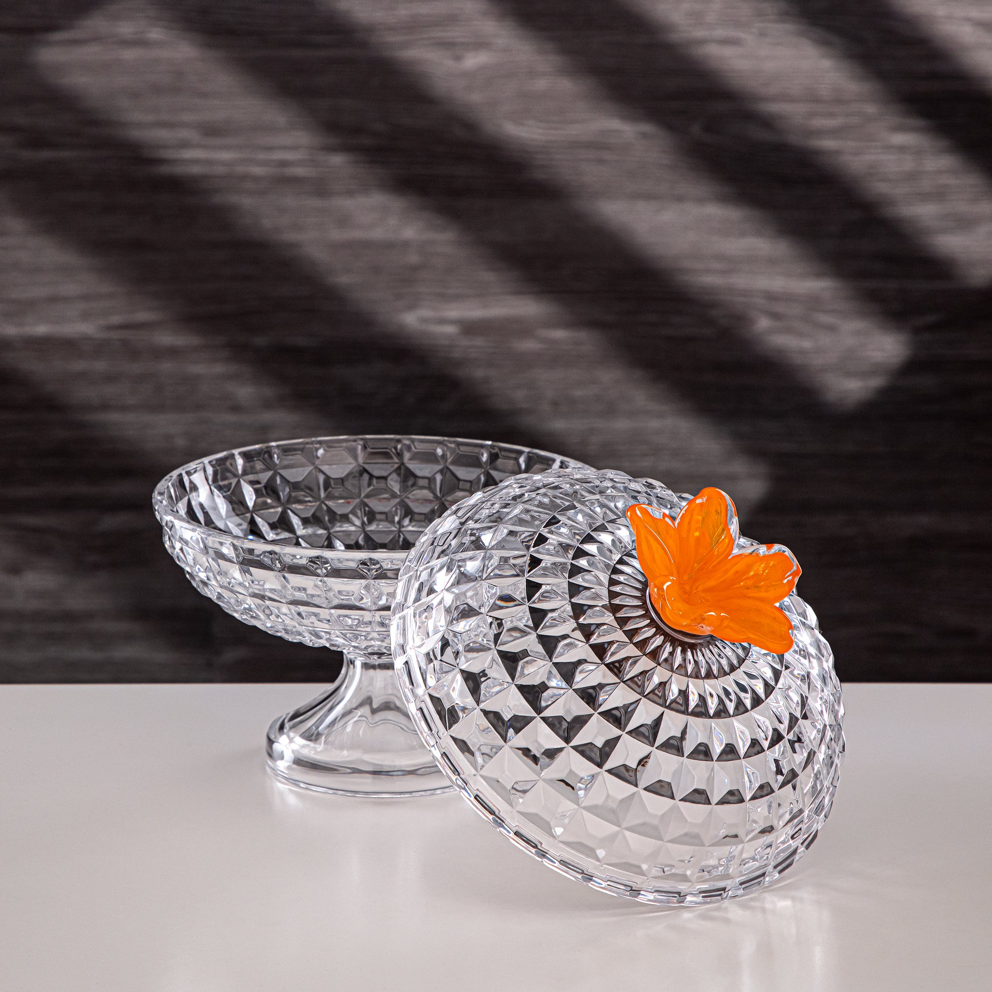 Almarjan Candy Bowl 20cm Glass Clear with Orange Flower