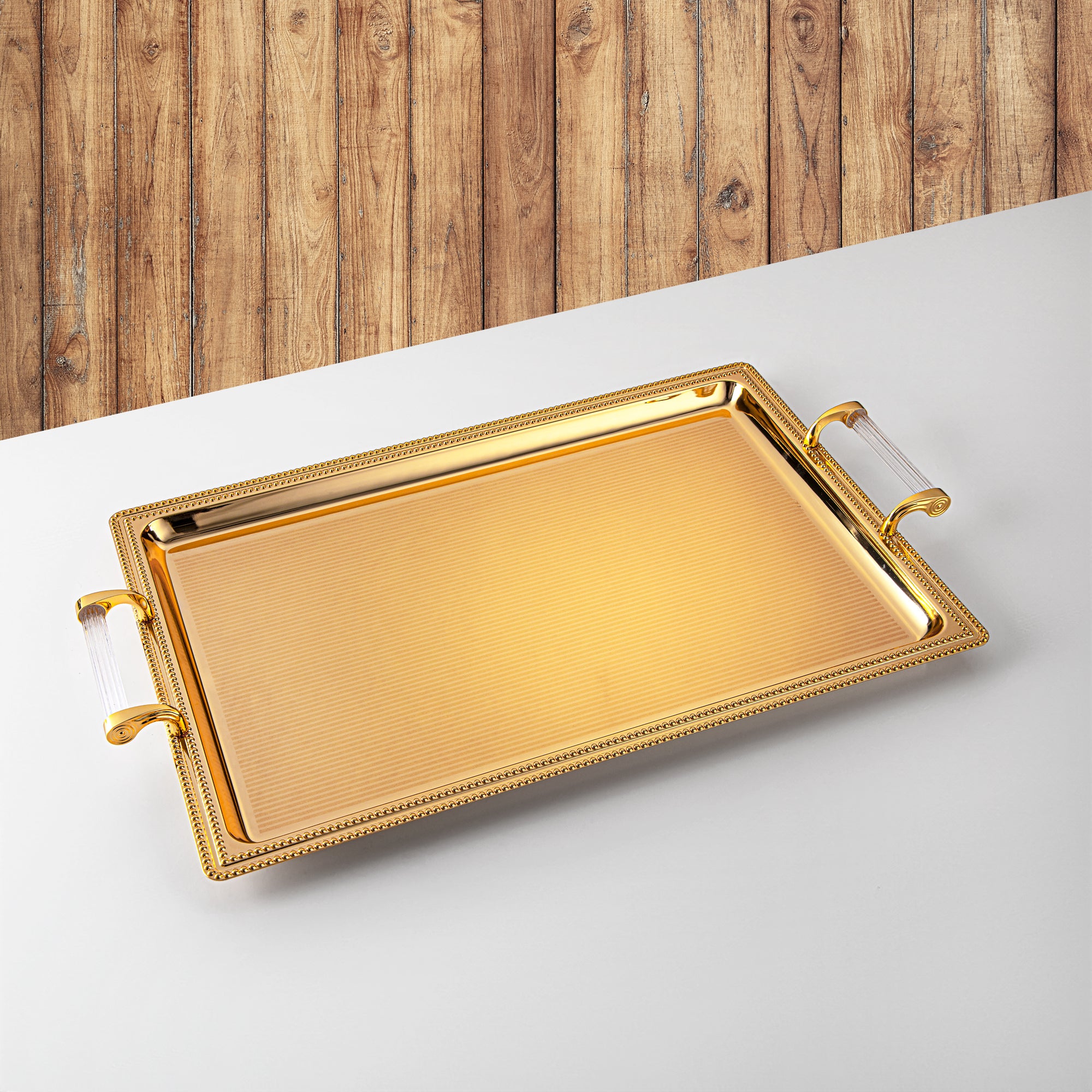 Almarjan Serving Tray, Transparent & Golden (576XL-FG) | Ramadan & Special Occasions