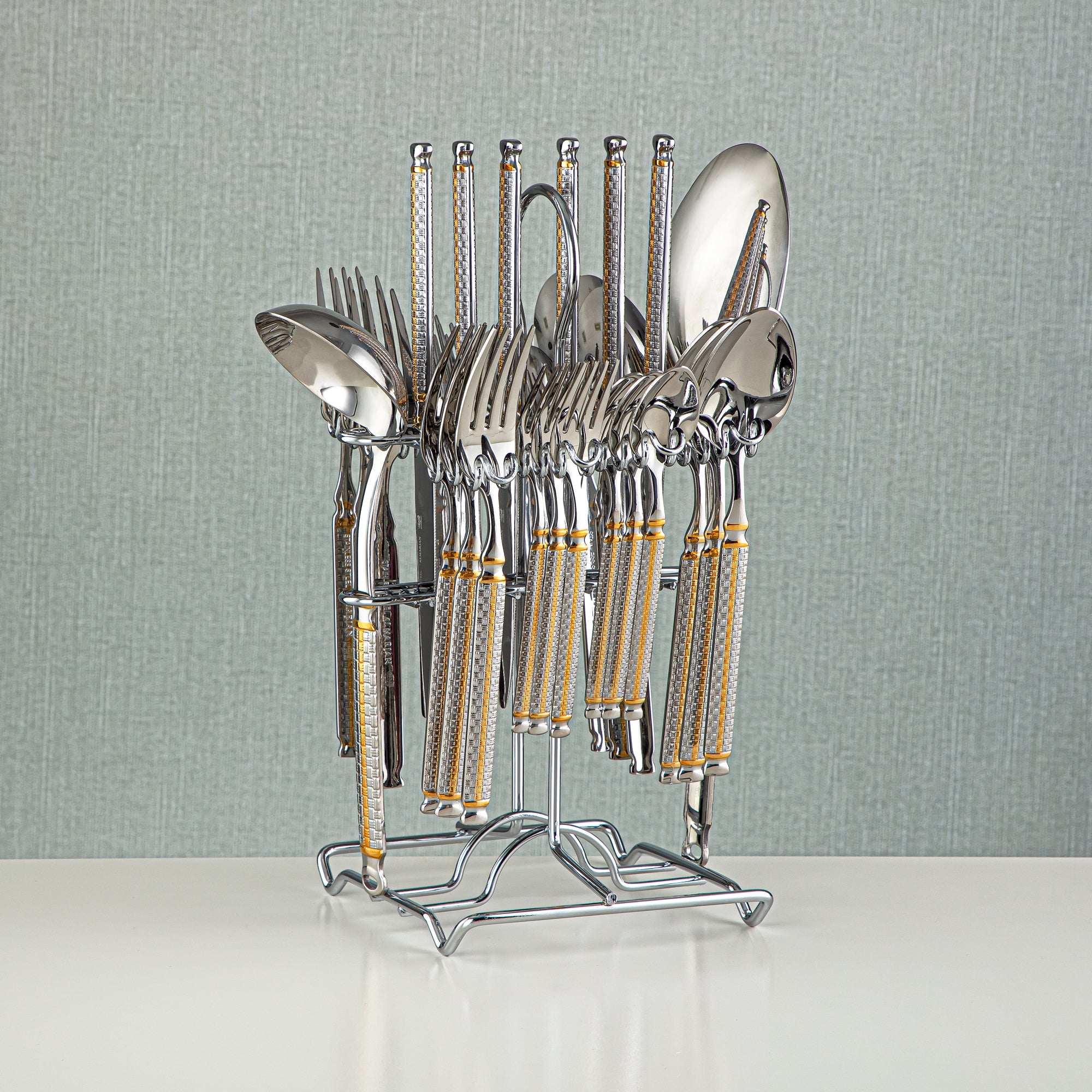 Almarjan Stainless Steel 32 Pieces Cutlery Set Silver & Gold - CUT0010266