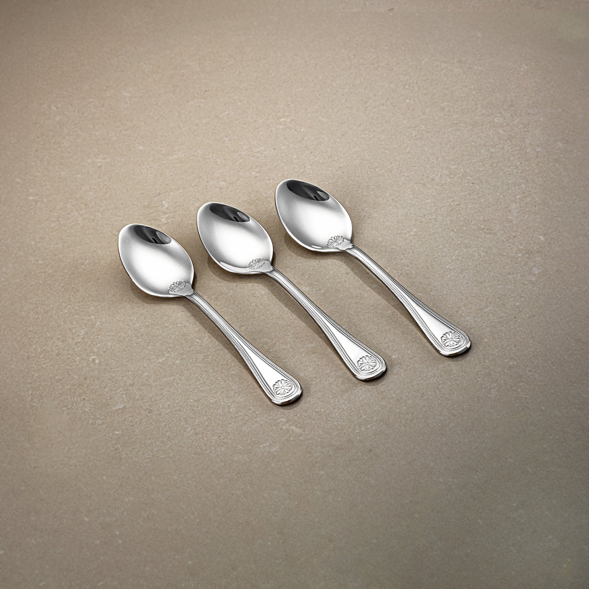 Almarjan Tea Spoon Set 3 Pieces, Stainless Steel, Silver (CUT0010363) Elegant Flatware