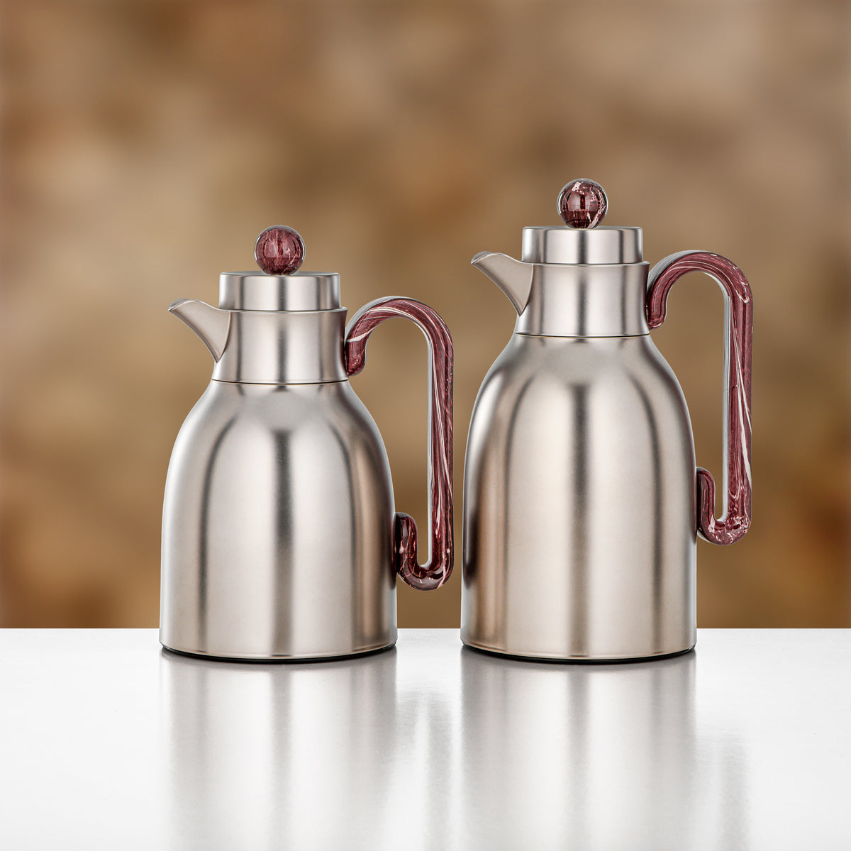 Almarjan 2 Pieces Vacuum Flask Set, Matt Nickel & Maroon Marble