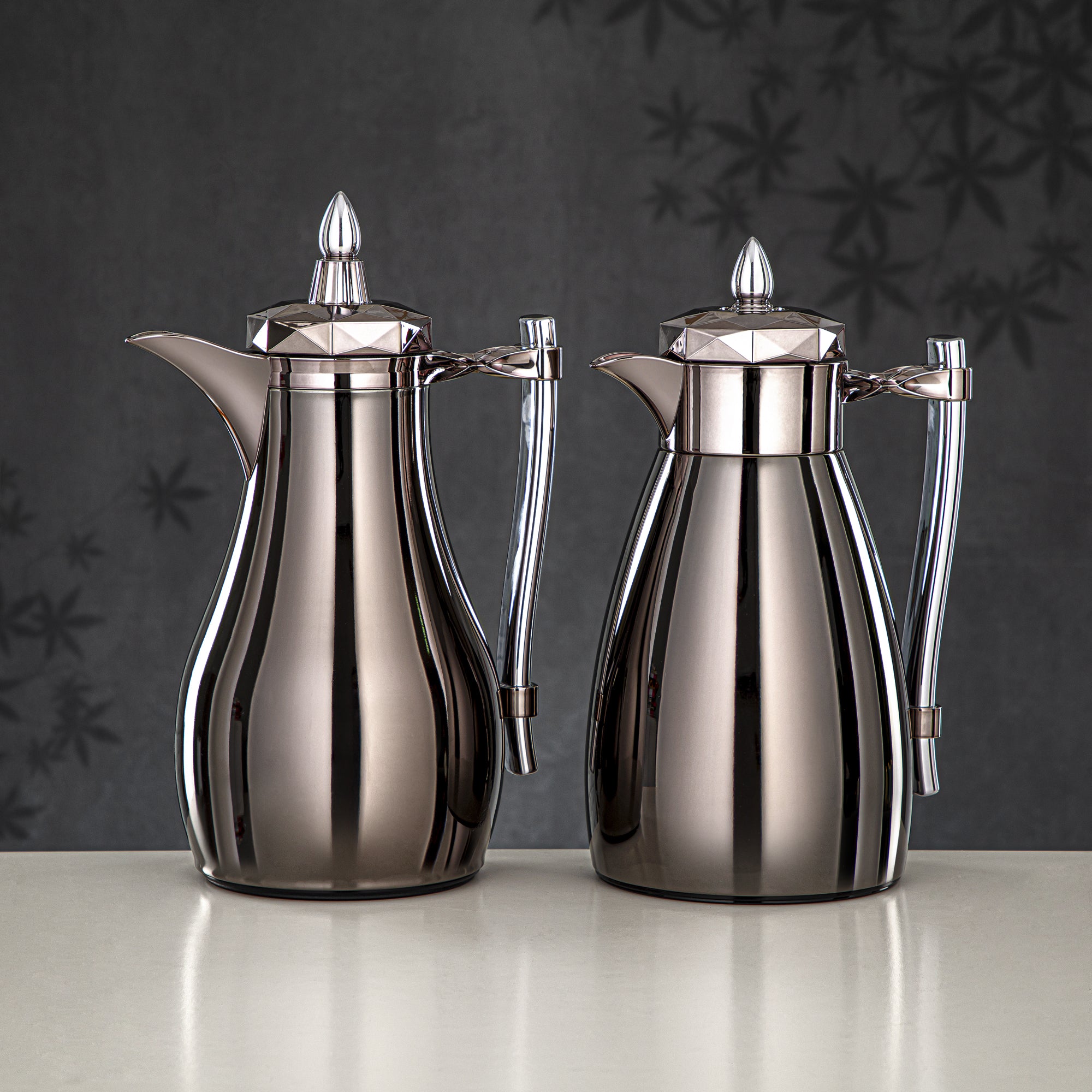 Almarjan Vacuum Flask Set, Push Button - 1L + 1L, Gun Black & Silver (FG806AB-100 GBL/C) - Tea & Coffee Tradition