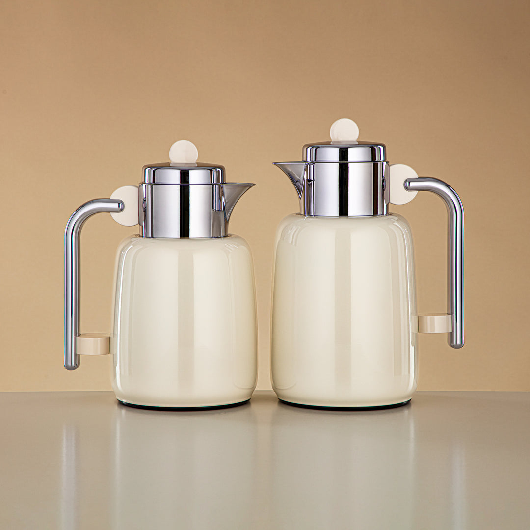 Almarjan Vacuum Flask Set - 0.7L + 1L, Ivory & Silver (FG808-070/100 IV/C) - For Serving Tea & Coffee