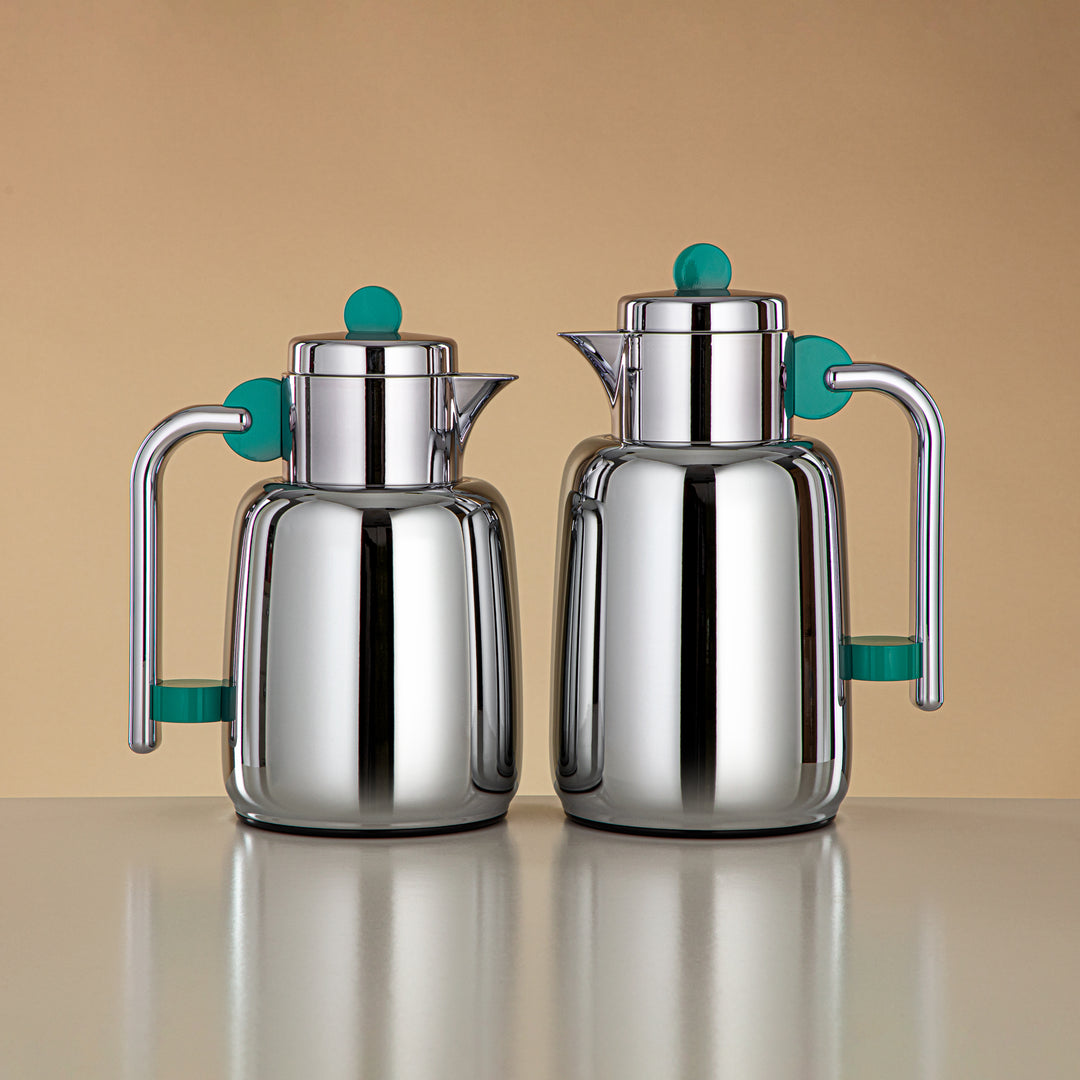 Almarjan Vacuum Flask Set - 0.7L + 1L, Silver & Tiffany Green (FG808-070/100 TF/C) - For Serving Tea & Coffee