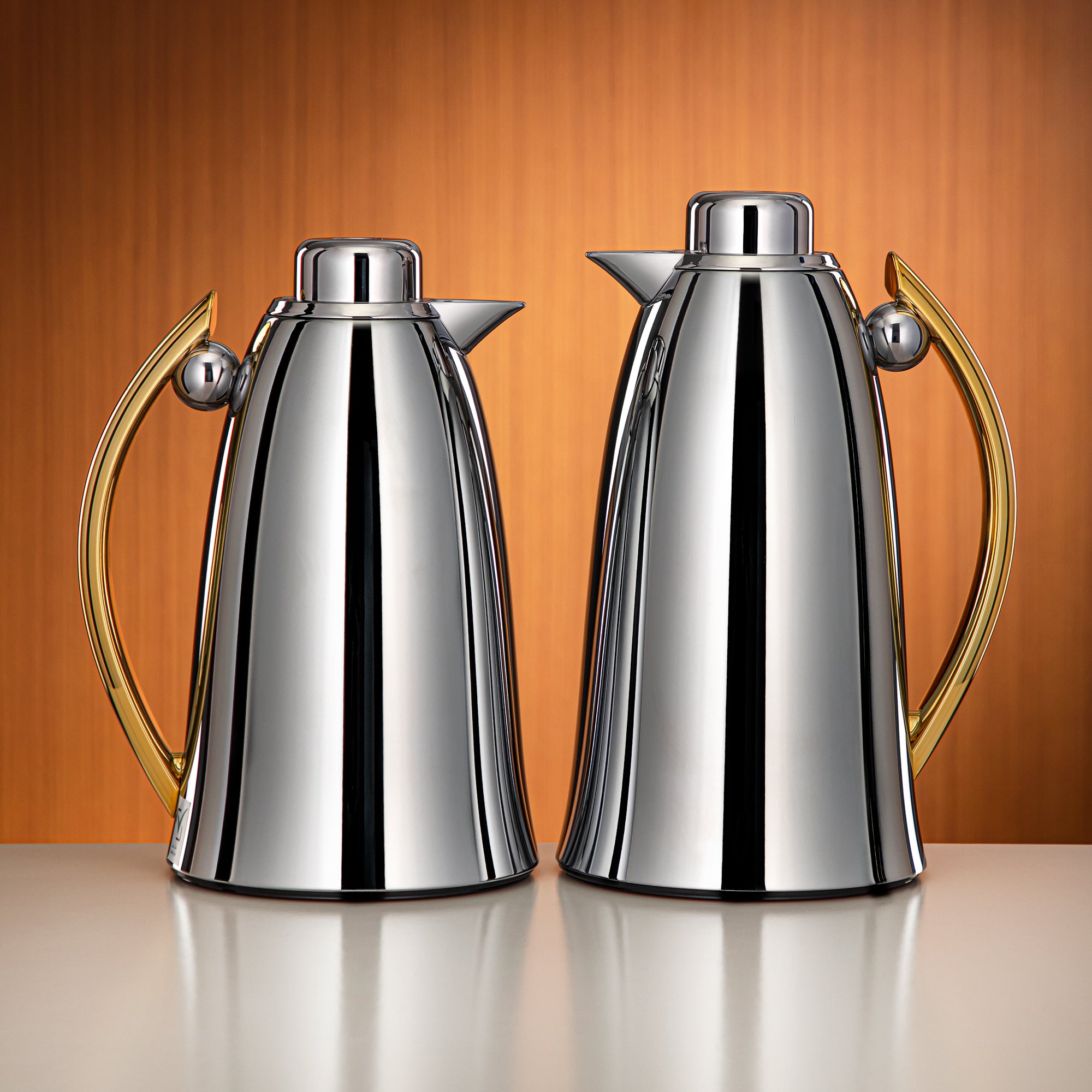 Almarjan Vacuum Flask Set 0.7L & 1L Silver & Gold
