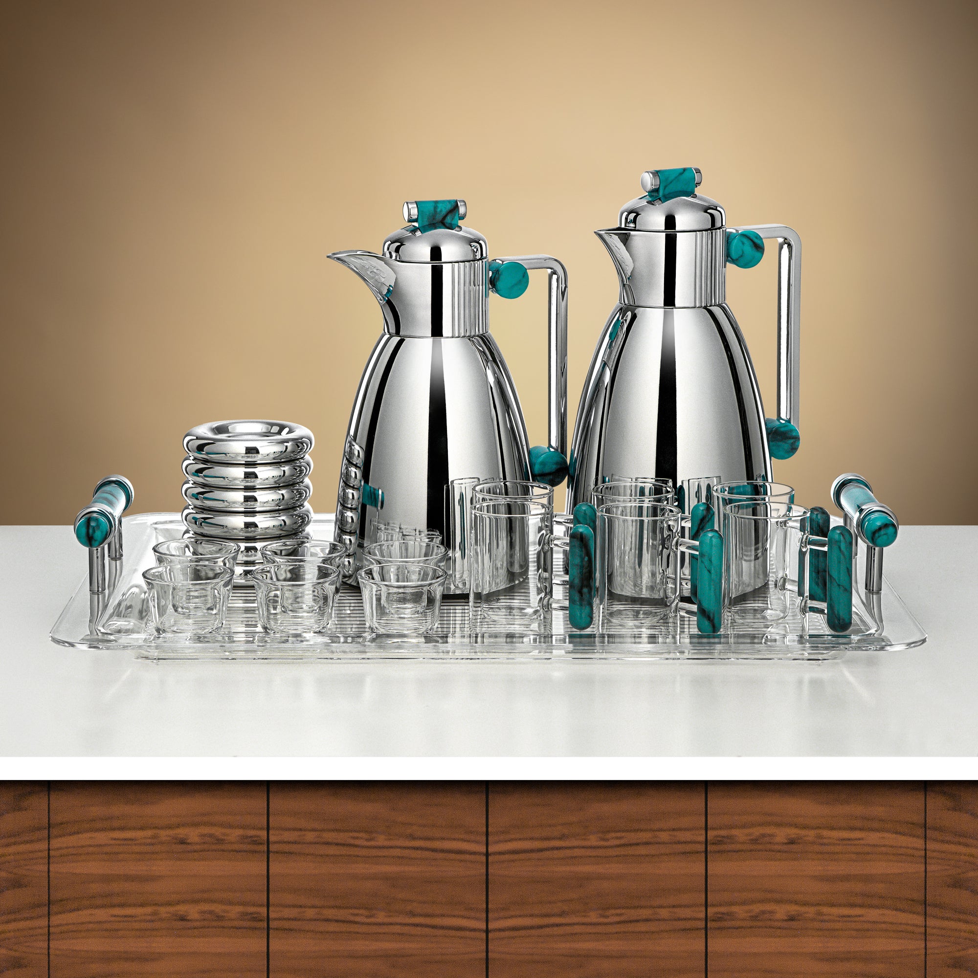 Almarjan Vacuum Flask Set 21 Pieces Silver & Tiffany Green