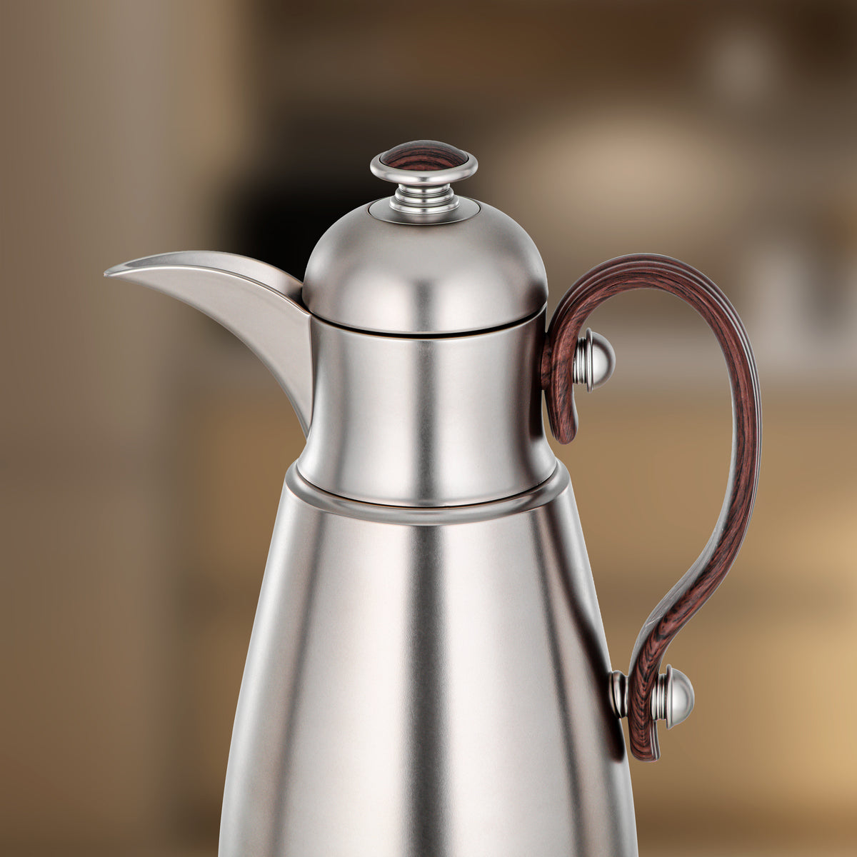 Almarjan Double Wall Vacuum Flask 1 Lit, Matt Nickel & Dark Wood