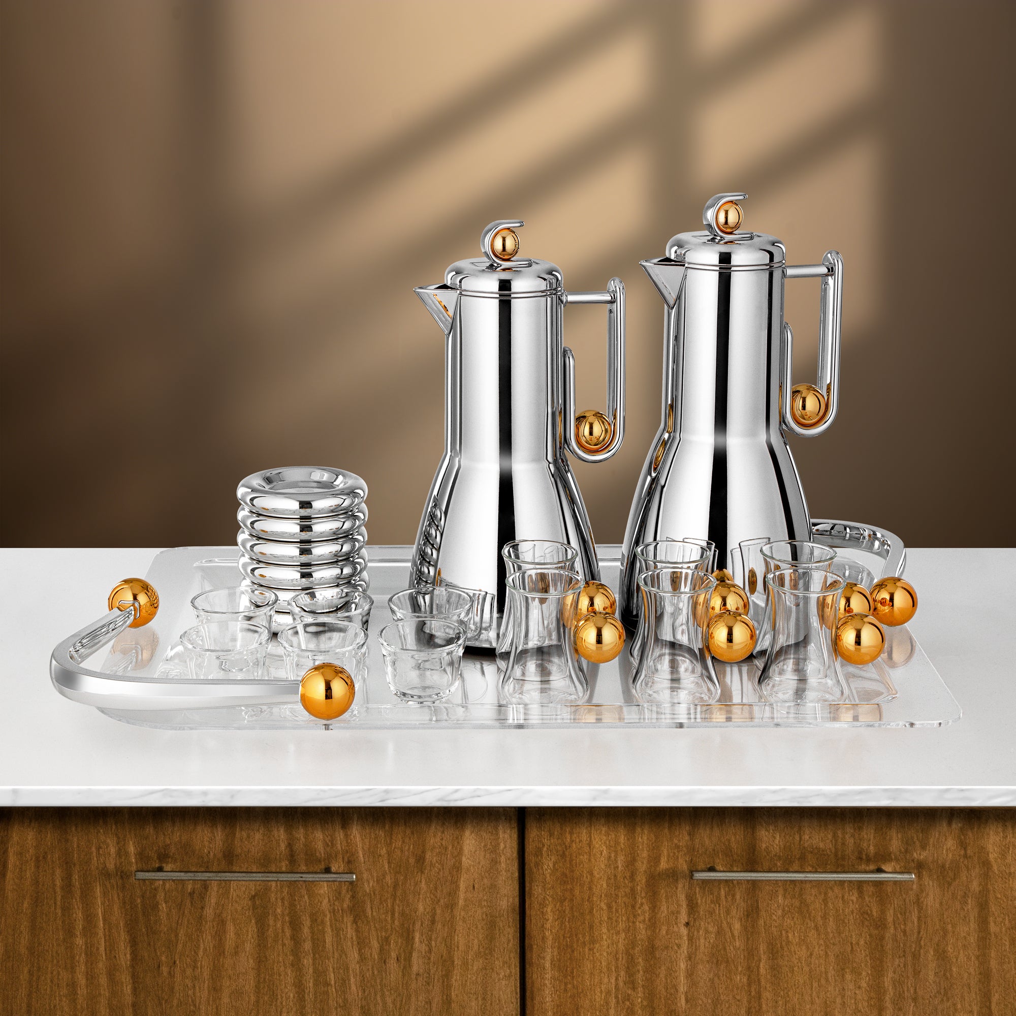 Almarjan Tea & Coffee Set 21 Pieces Silver & Gold