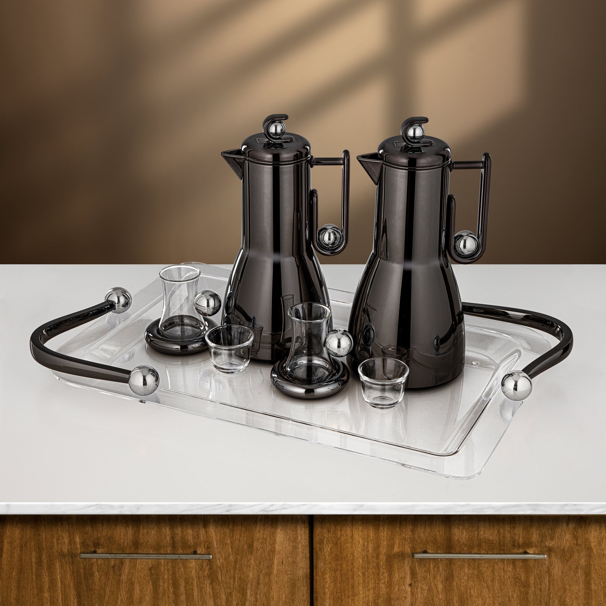 Almarjan Tea & Coffee Set 21 Pieces Gun Black & Silver