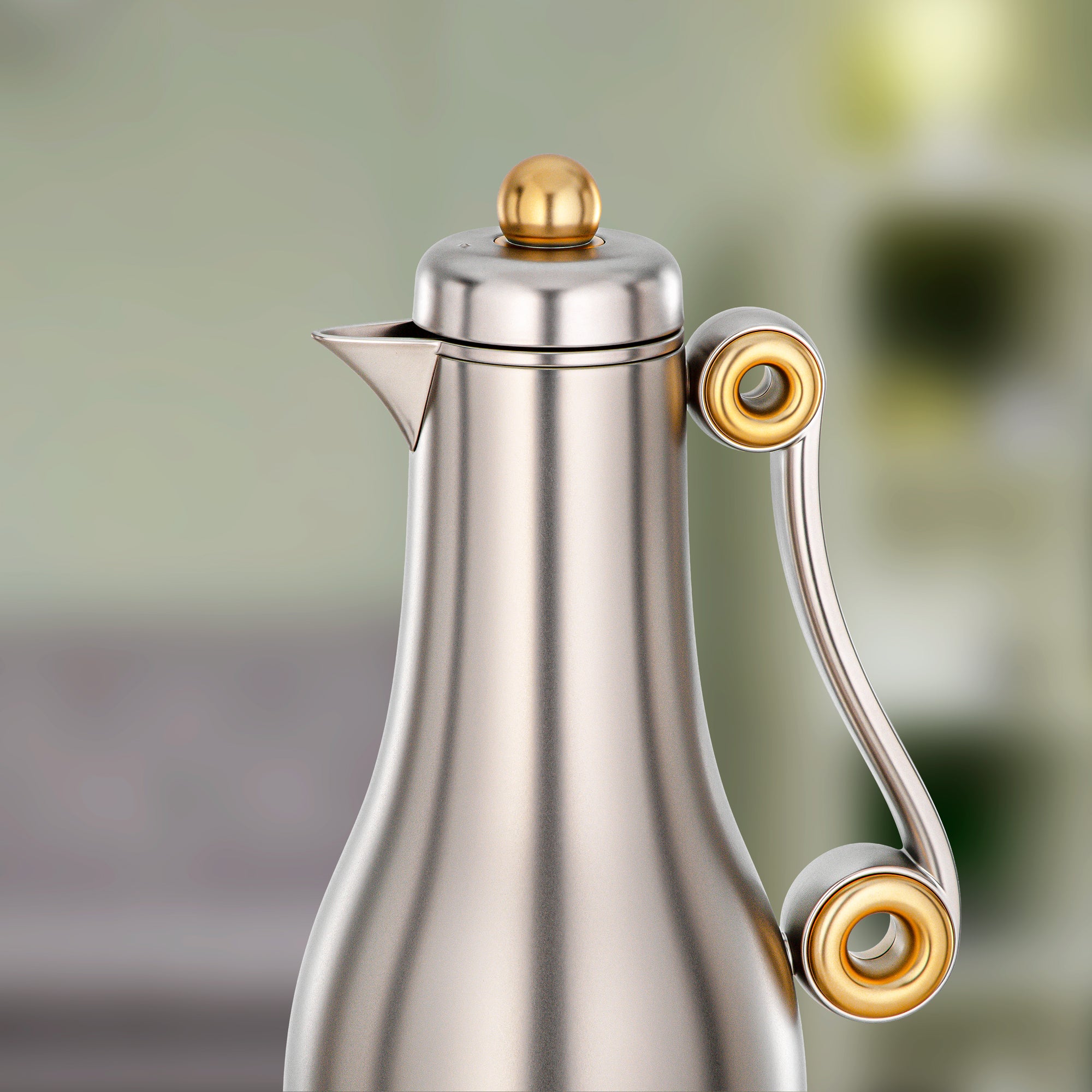 Almarjan 2 Pieces Vacuum Flask Set, Matt Nickel & Matt Gold