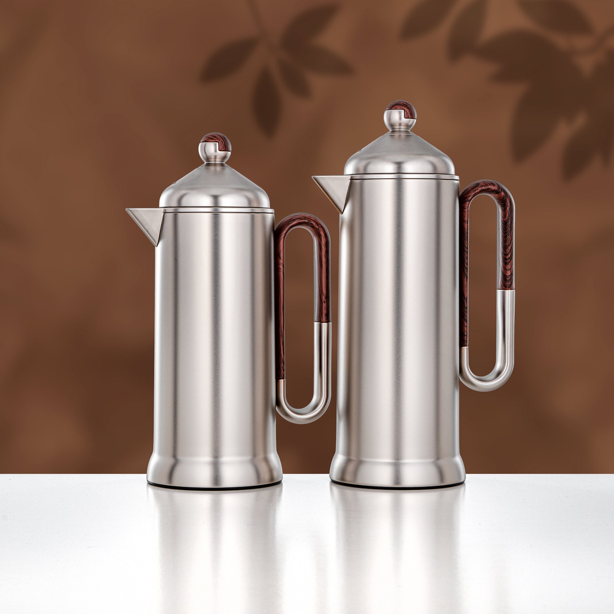 Almarjan 2 Pieces Vacuum Flask Set, Matt Nickel & Dark Wood