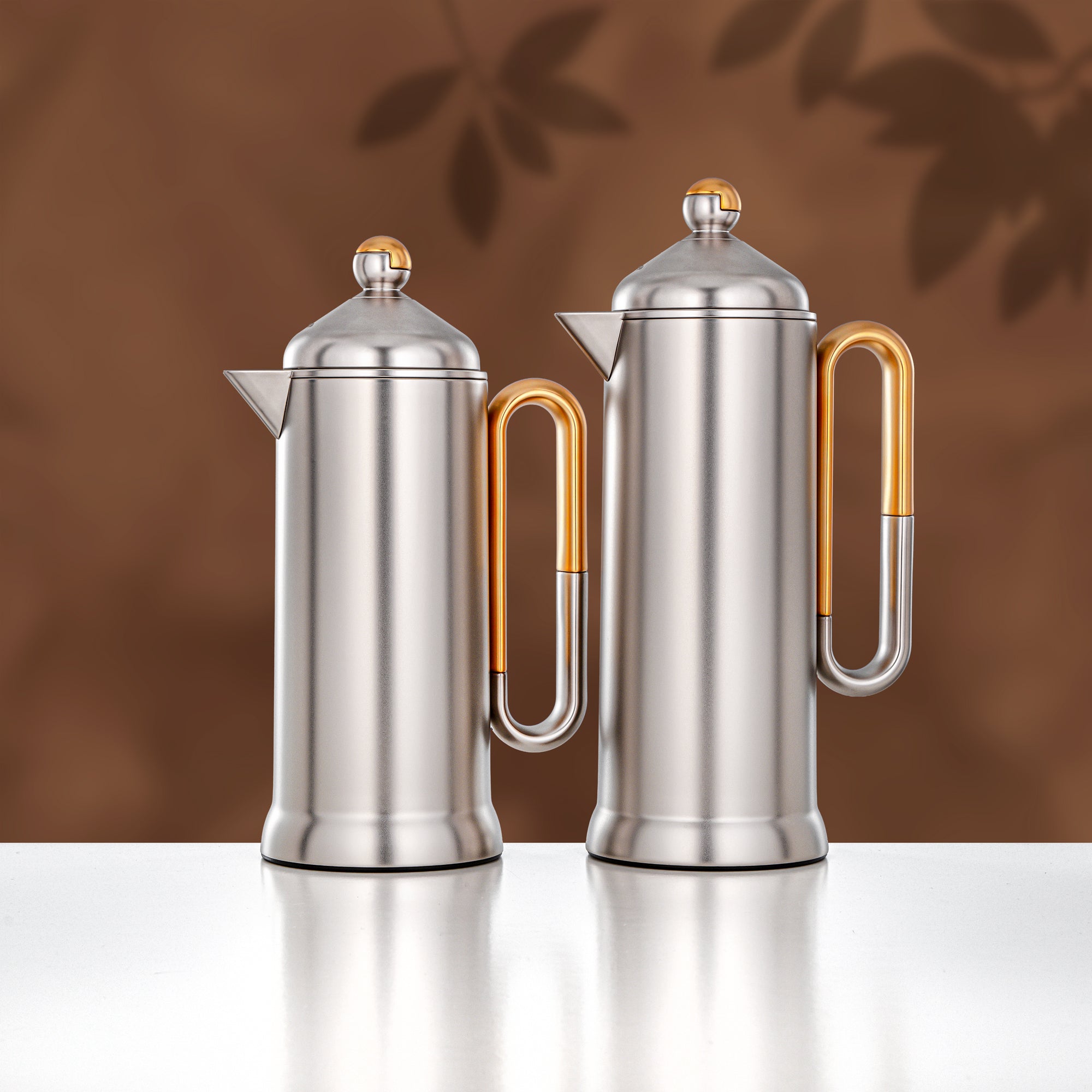 Almarjan 2 Pieces Vacuum Flask Set, Matt Nickel & Matt Gold