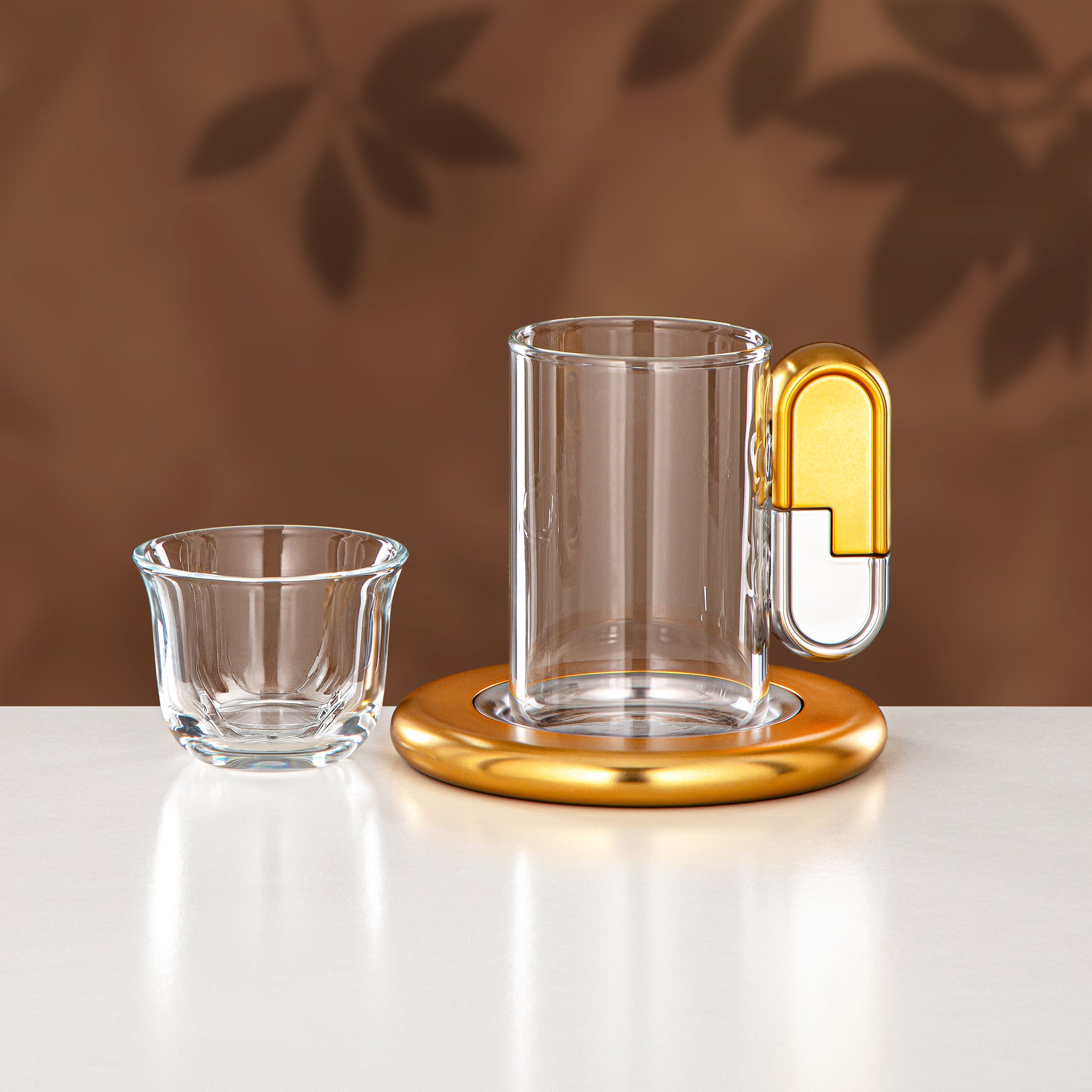 Almarjan 21 Pieces Tea & Coffee Serving Set, Matt Nickel & Matt Gold