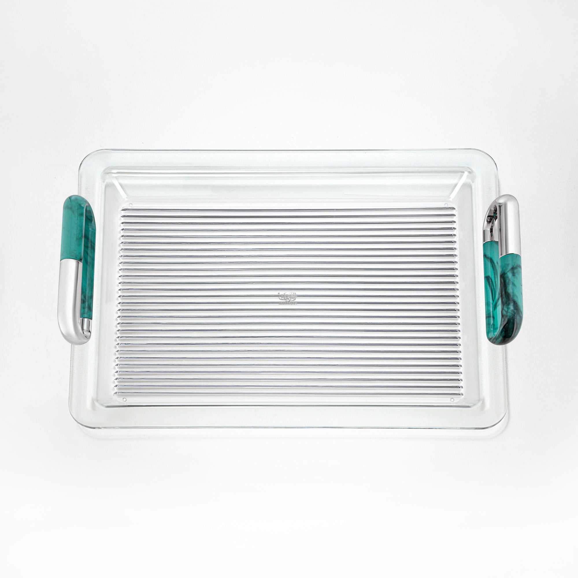 Almarjan 50 cm Acrylic Serving Tray, Silver & Tiffany Marble