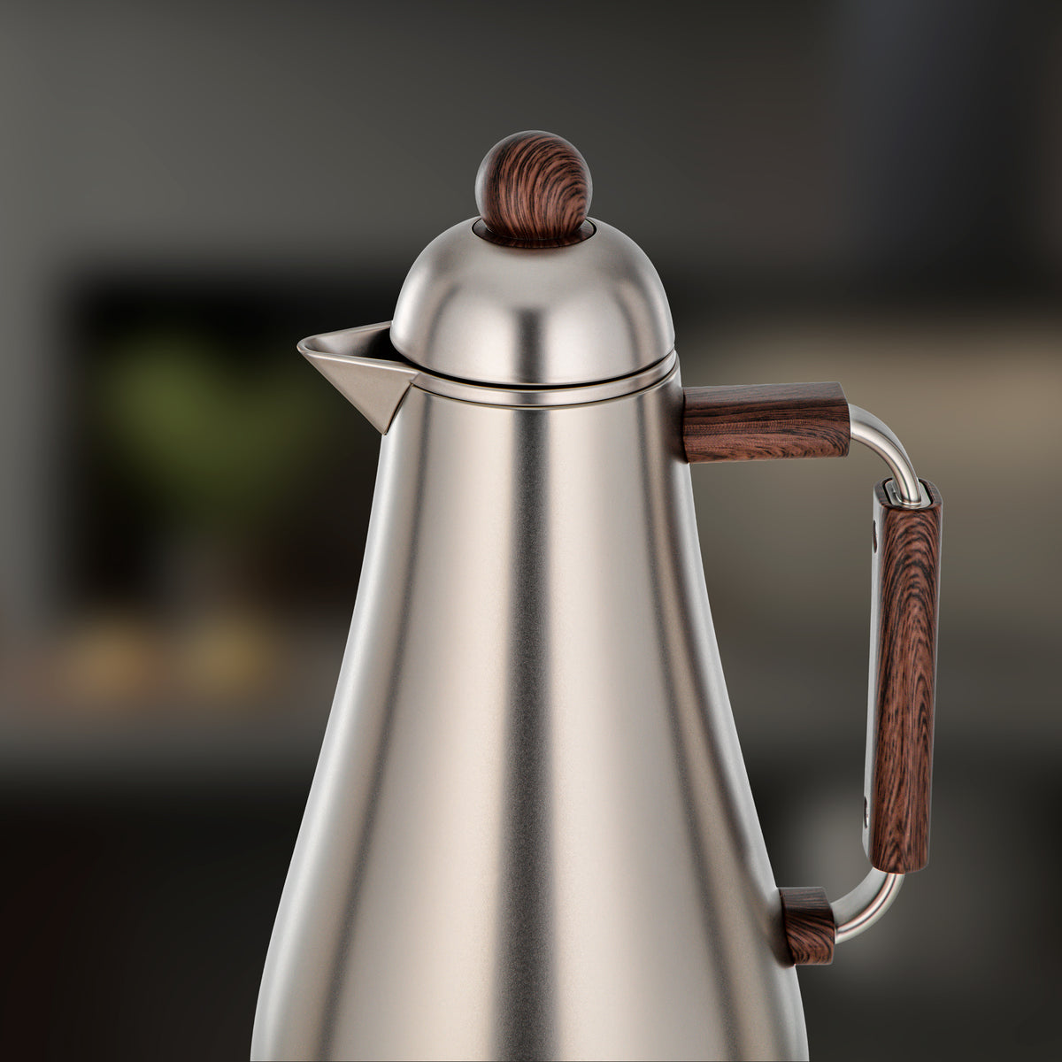 Almarjan 2 Pieces Vacuum Flask Set, Matt Nickel & Dark Wood