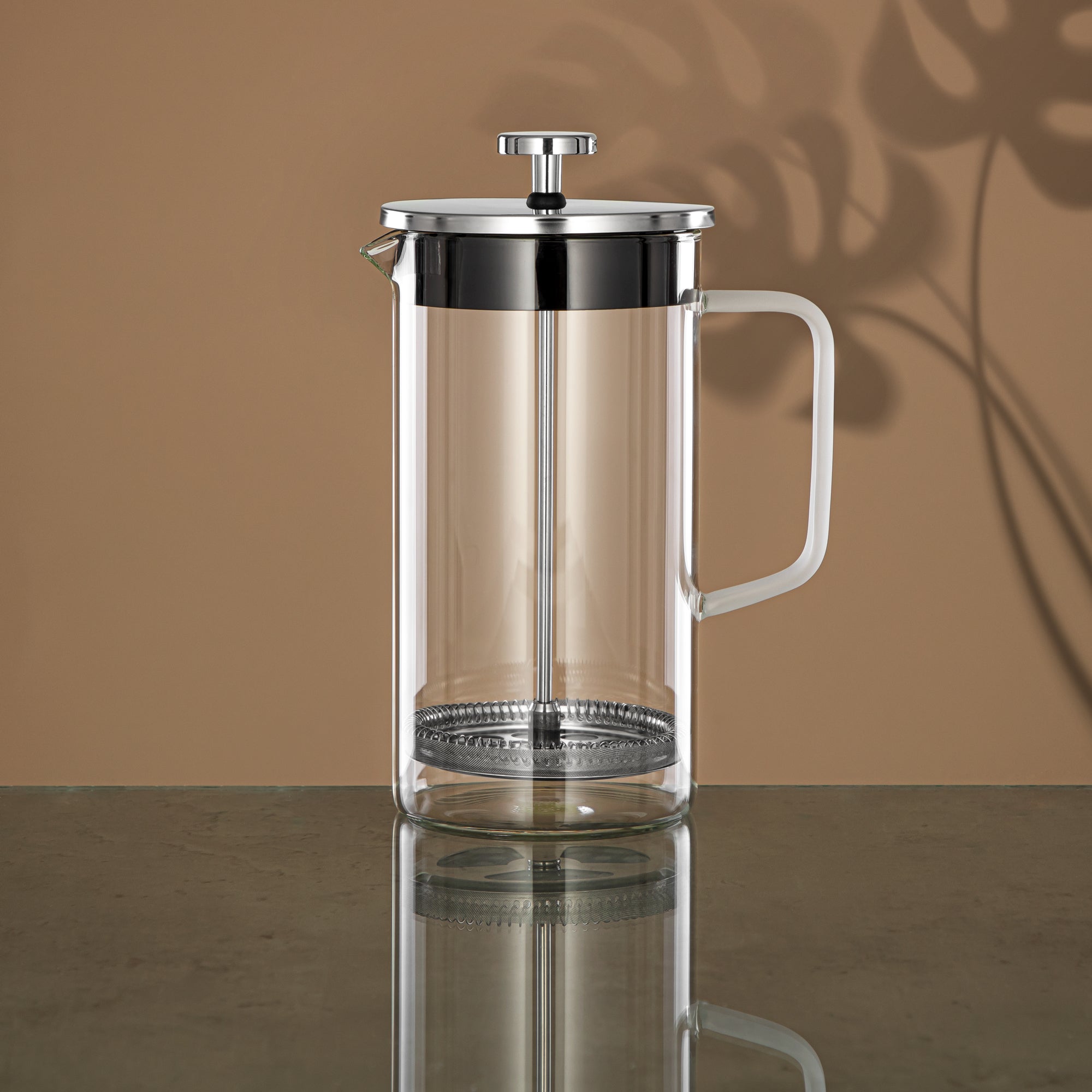 Almarjan French Press, Borosilicate Glass, 1L, Clear & Frost (GLS0010135) - Elegant Serveware