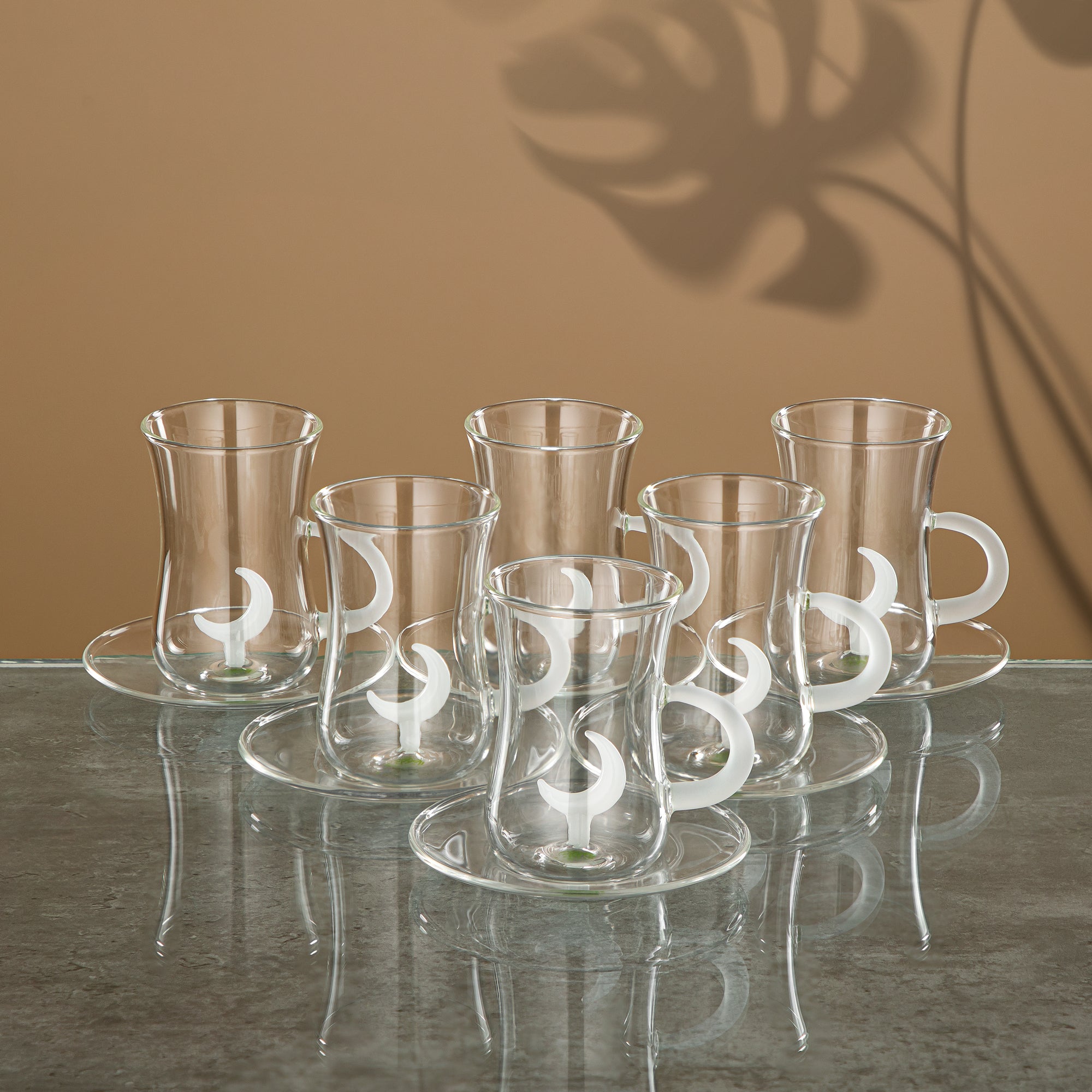 Almarjan Tea & Coffee Set 18 Pieces, Borosilicate Glass, Clear & Frost (GLS0010173) - Moonrise Collection