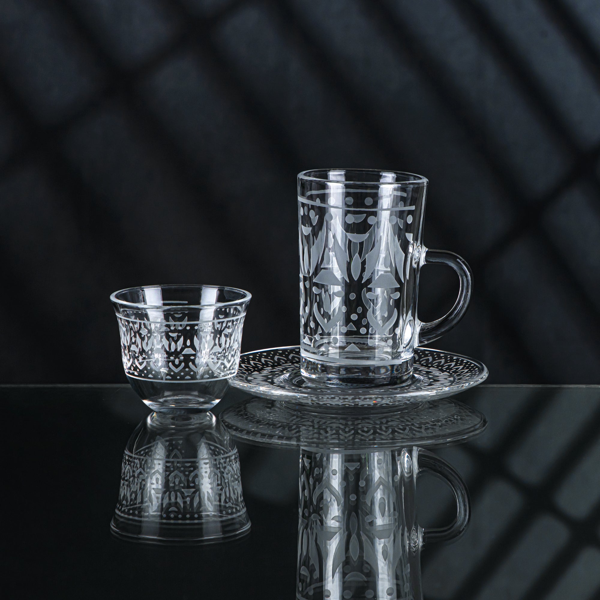 Almarjan 18 Pieces Folk Collection Glass Tea & Coffee Set - GLS2630003