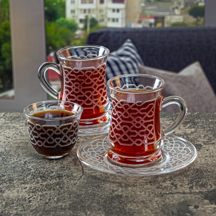 Almarjan 18 Pieces Mosaic Collection Glass Tea & Coffee Set - GLS2630009