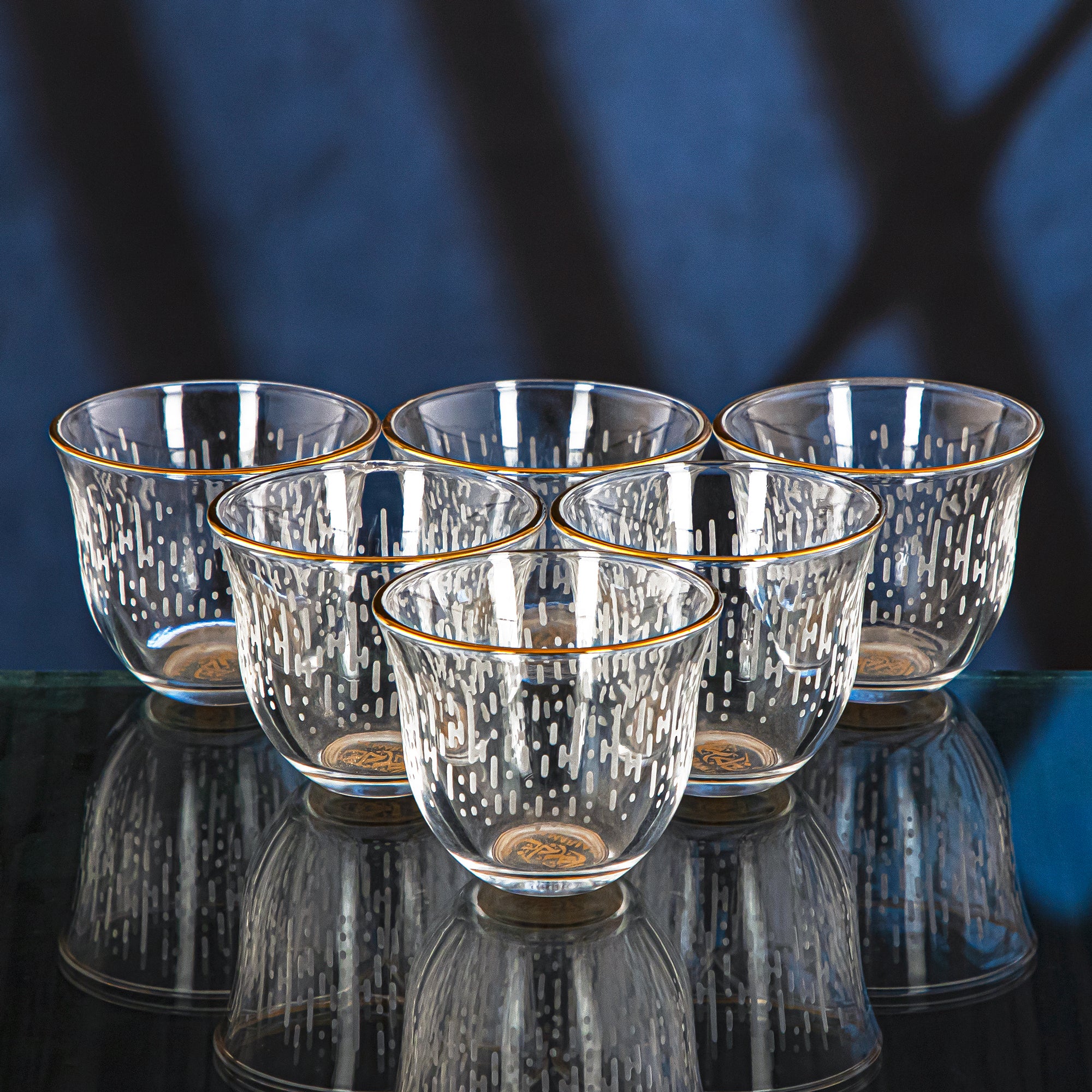 Almarjan 6 Pieces Luvia Collection Glass Cawa Cup With Golden Rim - GLS2630022