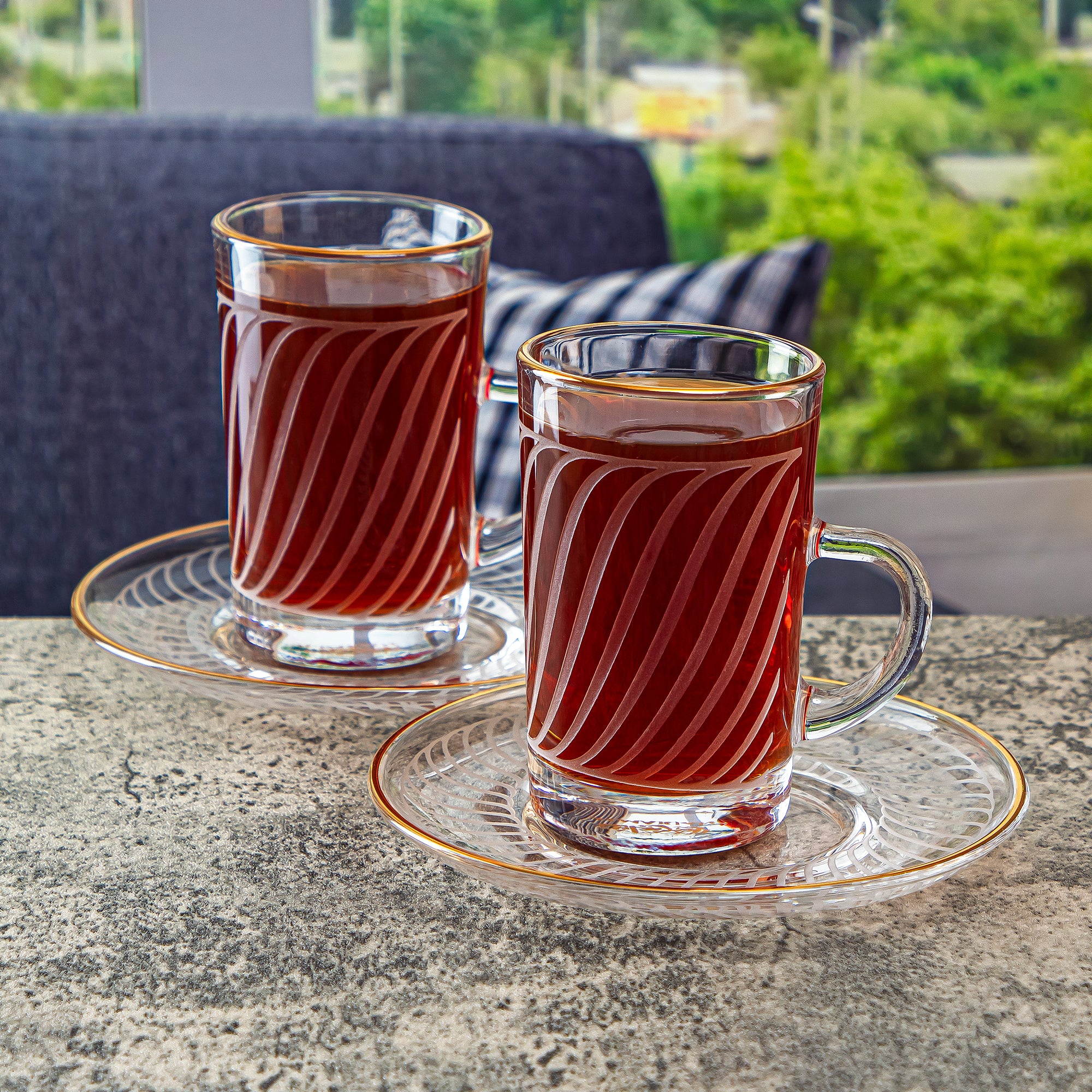 Almarjan 6 Pieces Wave Collection Glass Tea Cup With Golden Rim - GLS2630041