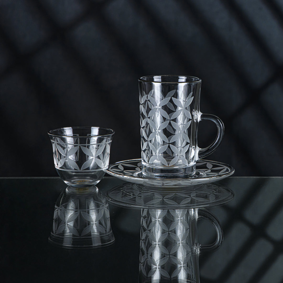 Almarjan 18 Pieces Crave Collection Glass Tea & Coffee Set With Silver Rim - GLS2630045