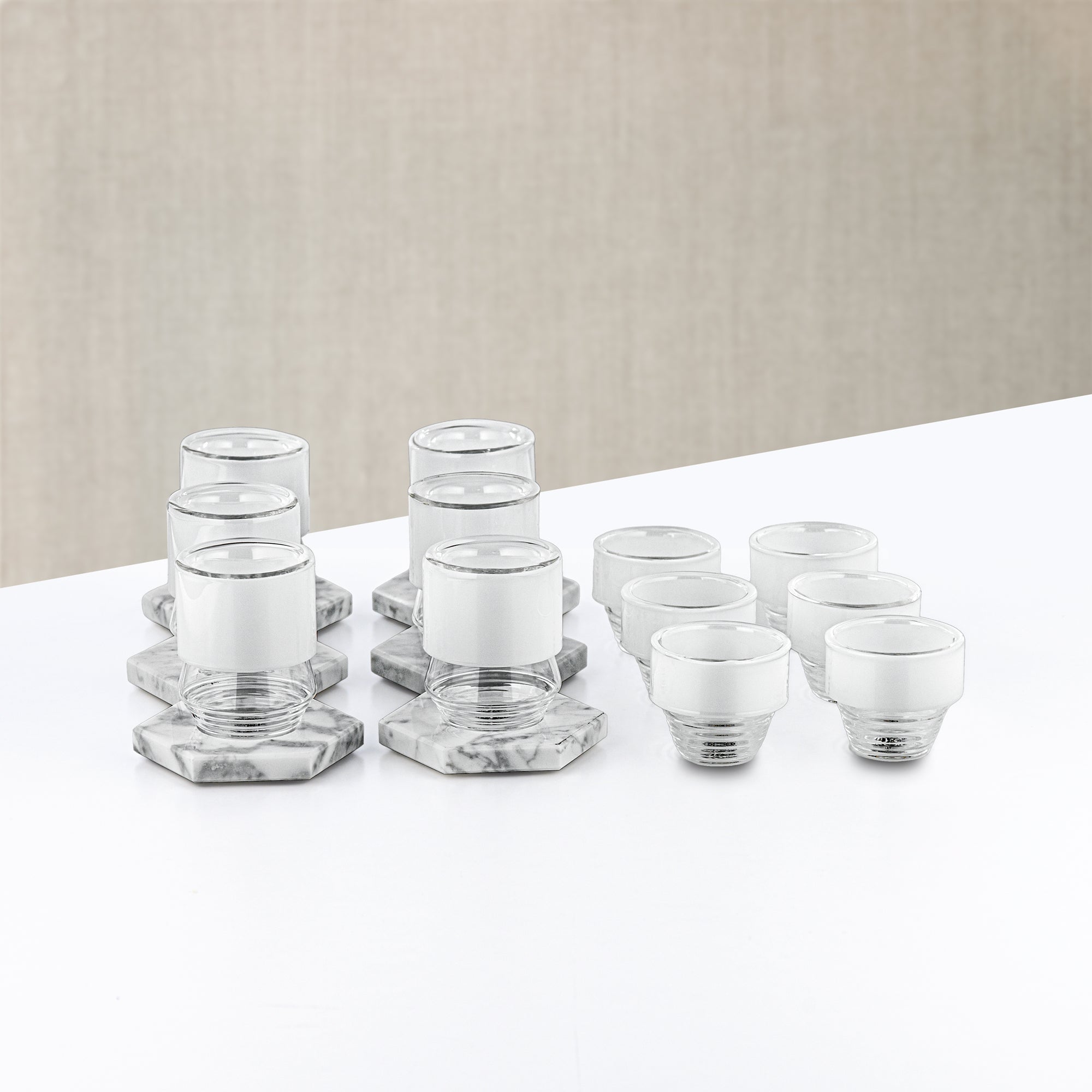 طقم تيرموس وشاي المرجان 20 قطعة، رخام فضي