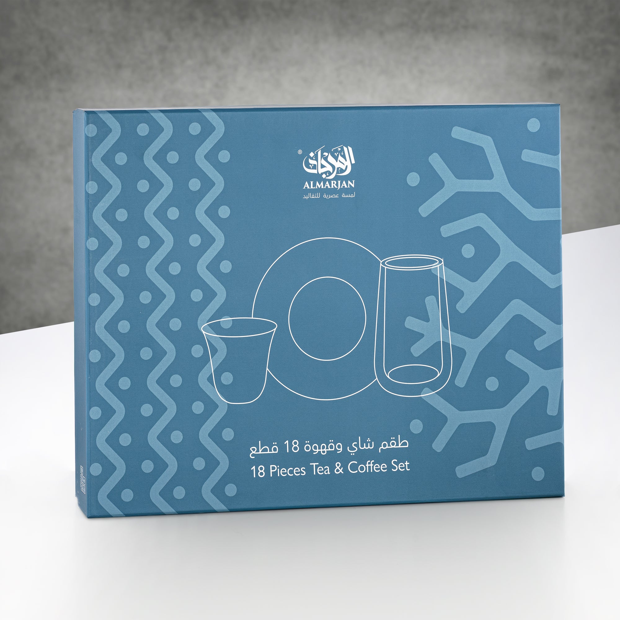 Almarjan Tea & Coffee Glass Set 18 Pieces Clear with Black Pattern