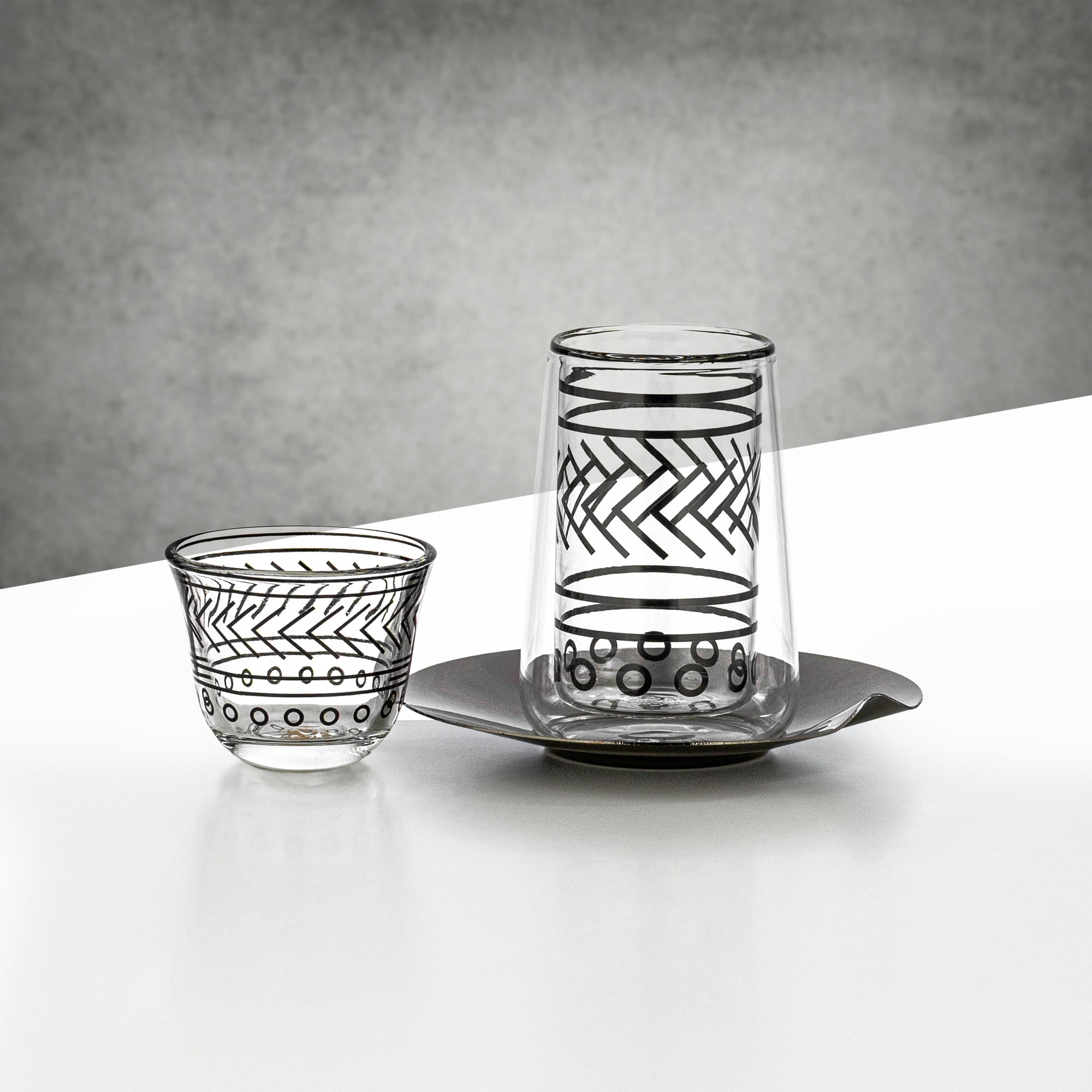 طقم أكواب الشاي والقهوة المرجان، ١٨ قطعة، شفاف بنقشة خطوط سوداء