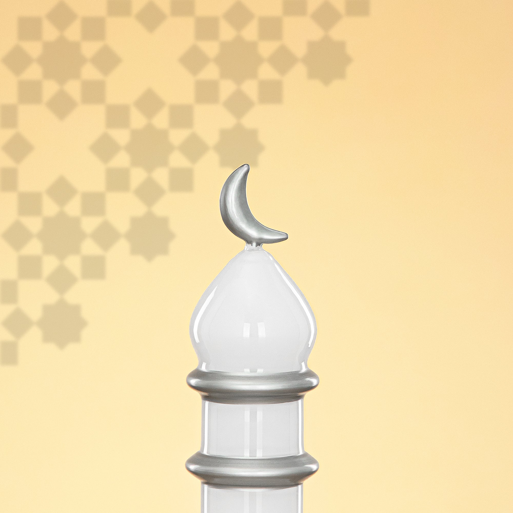 Almarjan Minaret Table Decoration 16.5cm x 6cm White with Silver Lines & Crescent Moon – Noor Al Layali