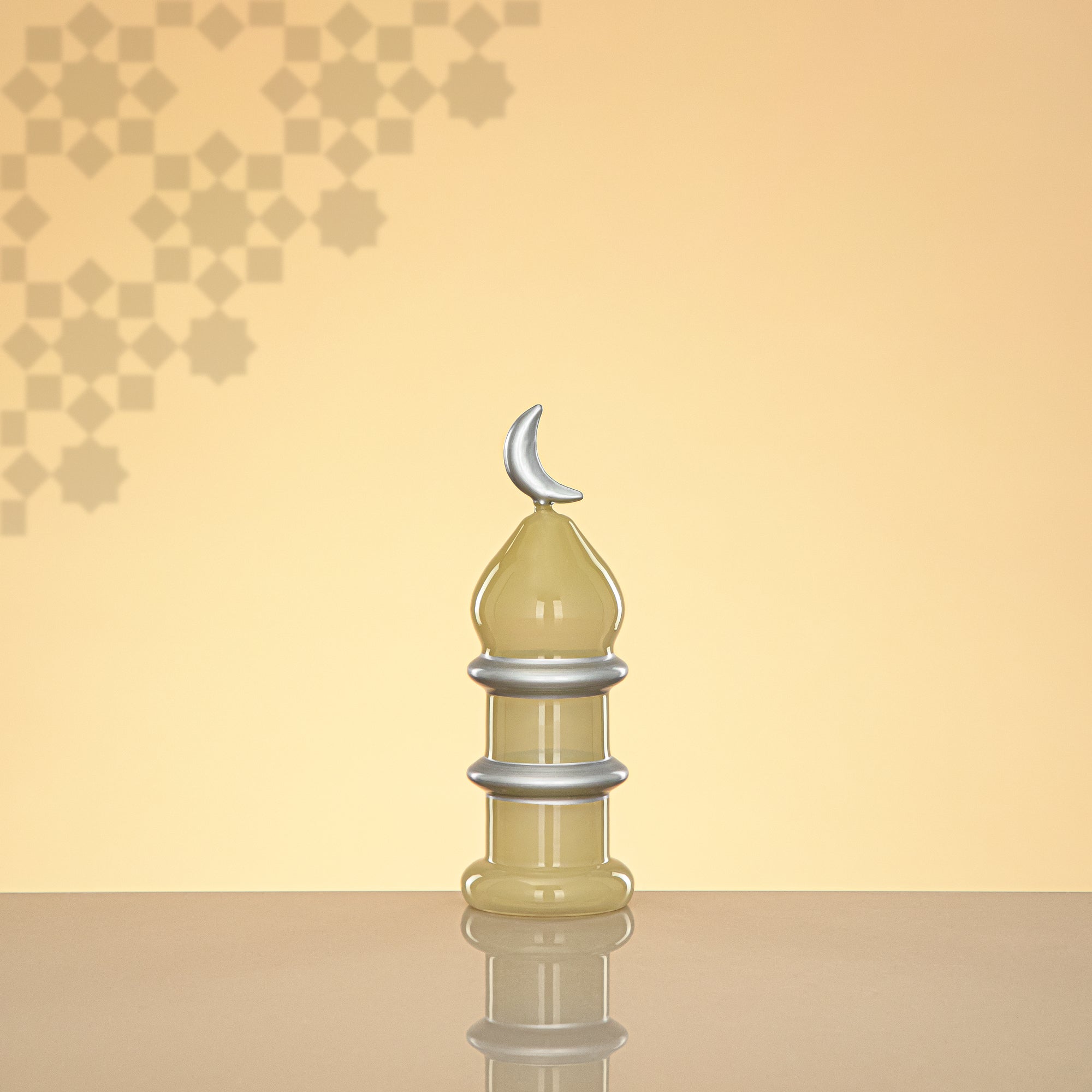 Almarjan Minaret Table Decoration 16.5cm x 6cm Ivory with Silver Lines & Crescent Moon – Noor Al Layali