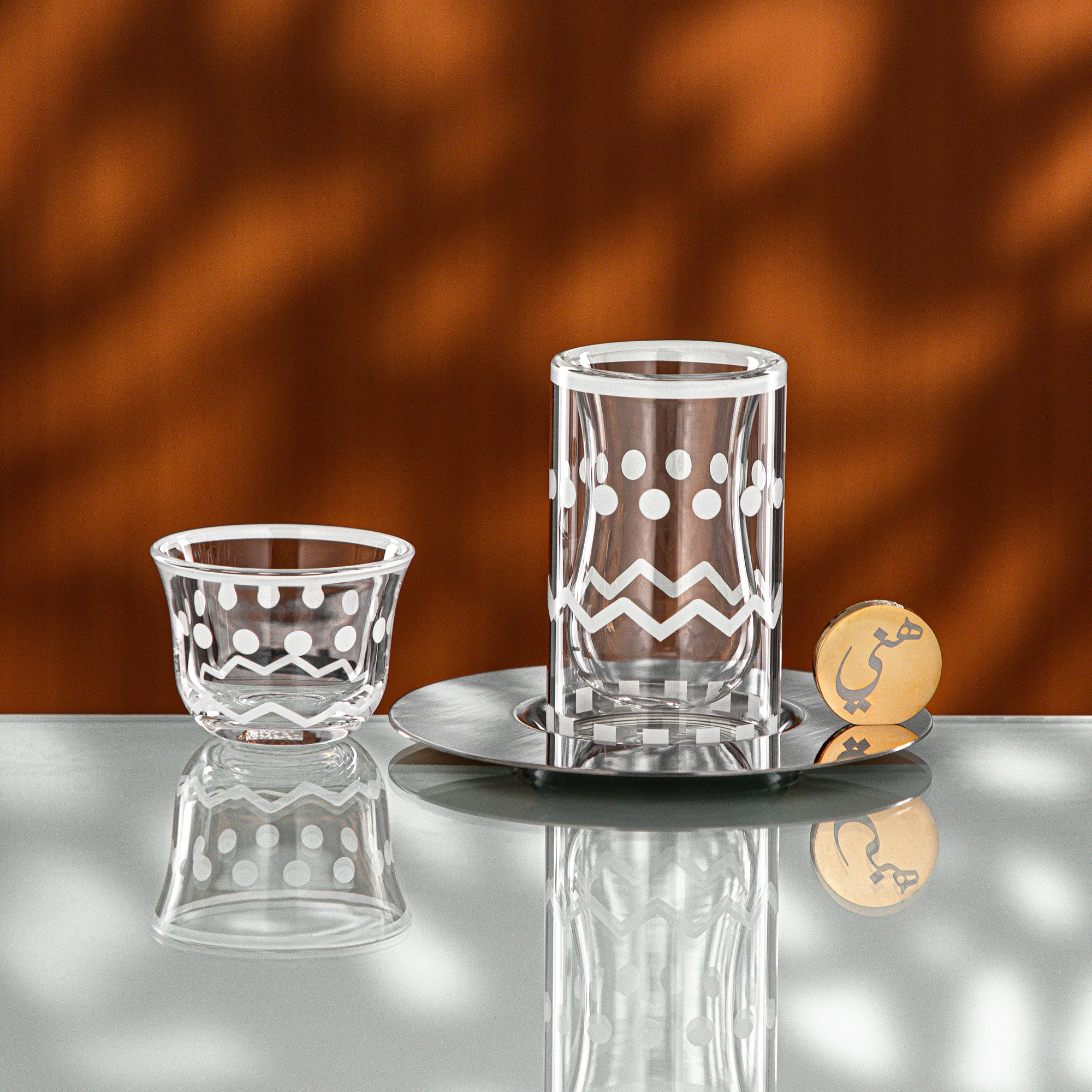 Almarjan Tea & Coffee Set 18 Pieces Clear with White Rim