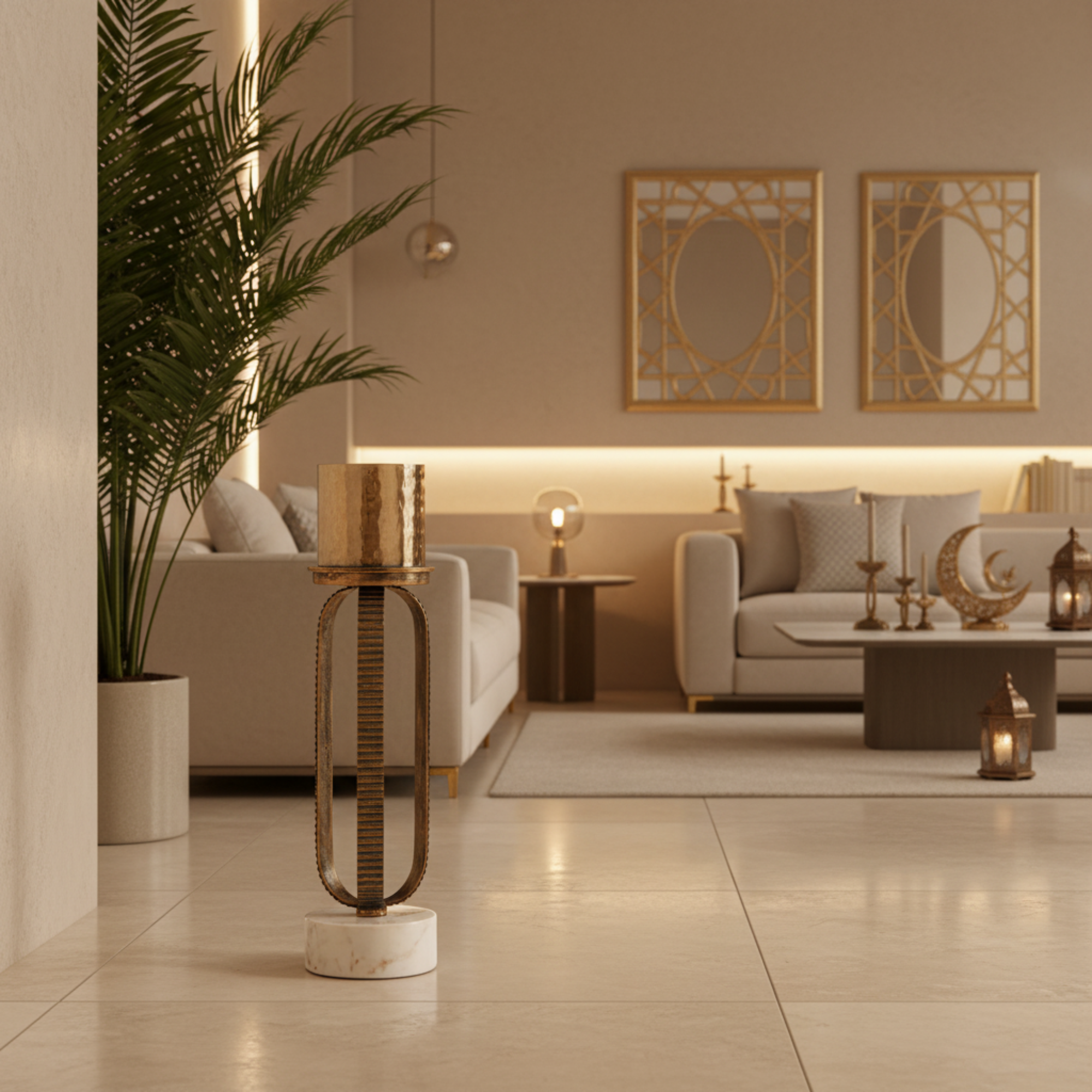 حامل شموع المرجان العمودي 39 سم بلون الشمبانيا الذهبي