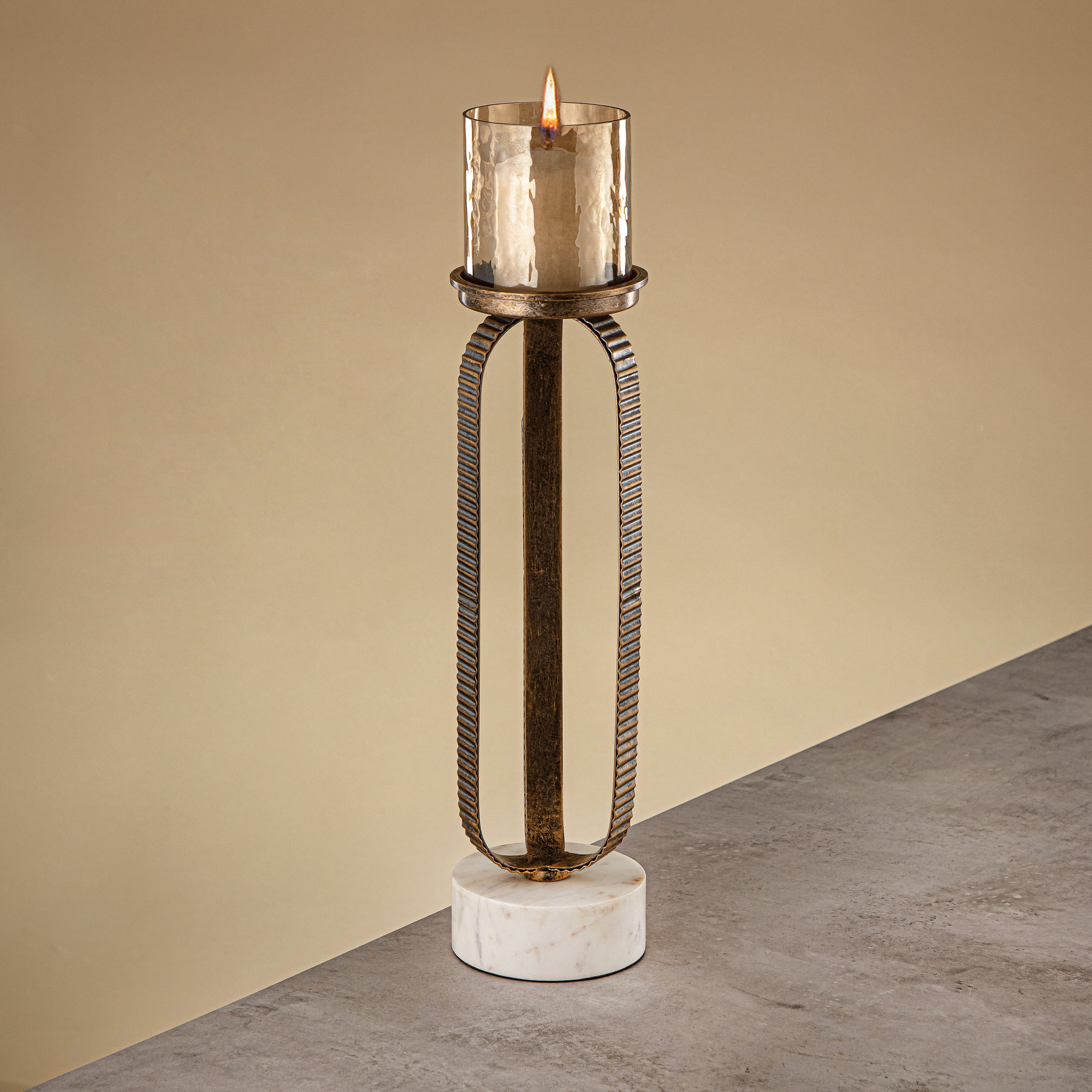 Almarjan Pillar Candle Holder 44cm Champagne Gold