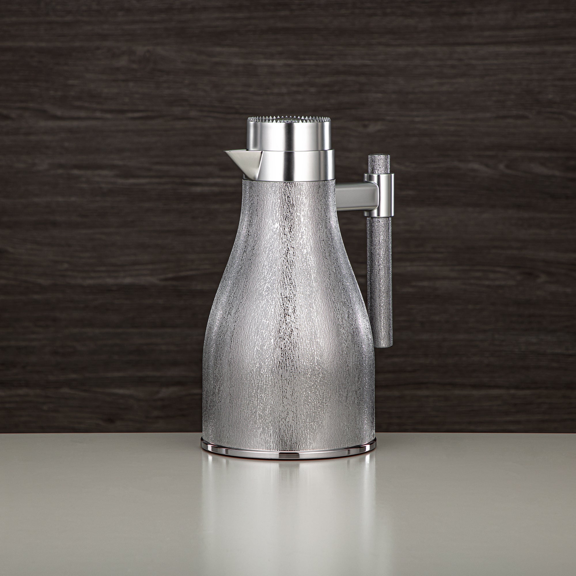 Almarjan Vacuum Flask Set ABS Push Button 1L + 1L Silver & Matt Silver (GOK-S-MS-MS) - Elegant Serving
