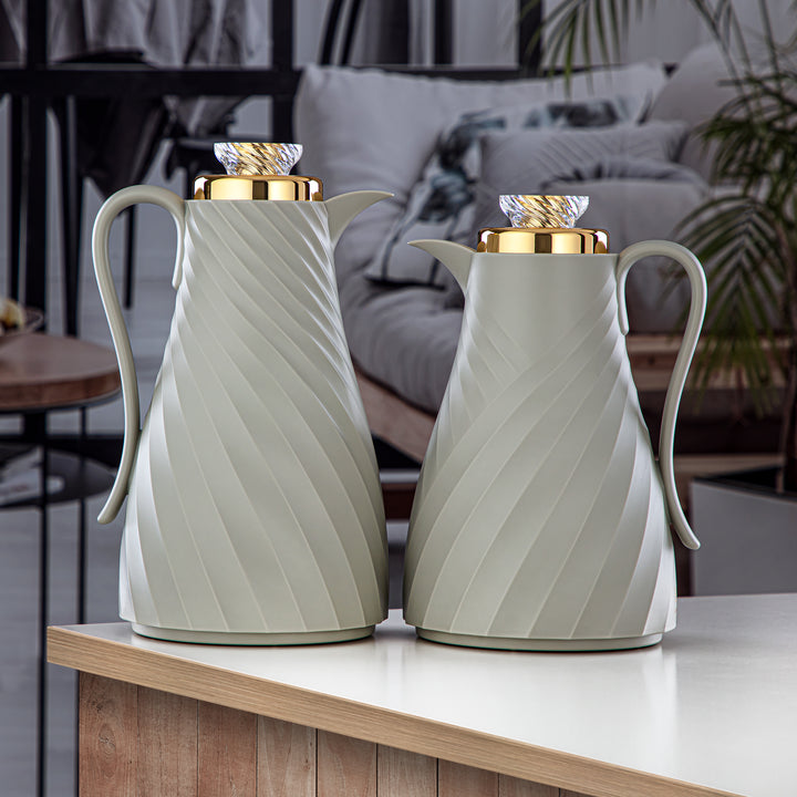 Almarjan 2 Pieces Vacuum Flask Set Soft Grey & Gold - GT109-070/100 SG/G