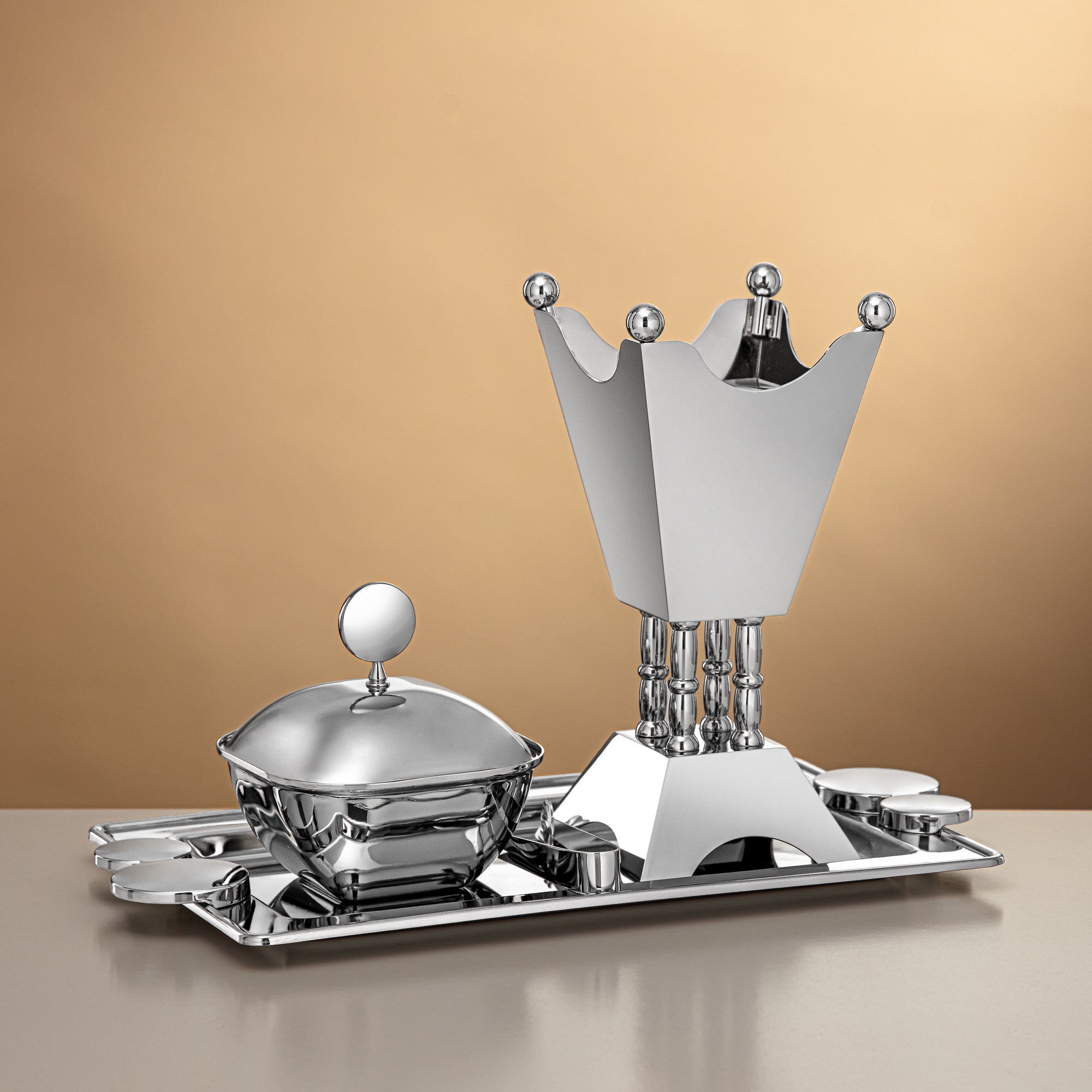 مجموعة المرجان مكونة من 4 قطع مبخرة بلون فضي لامع - HT2506044