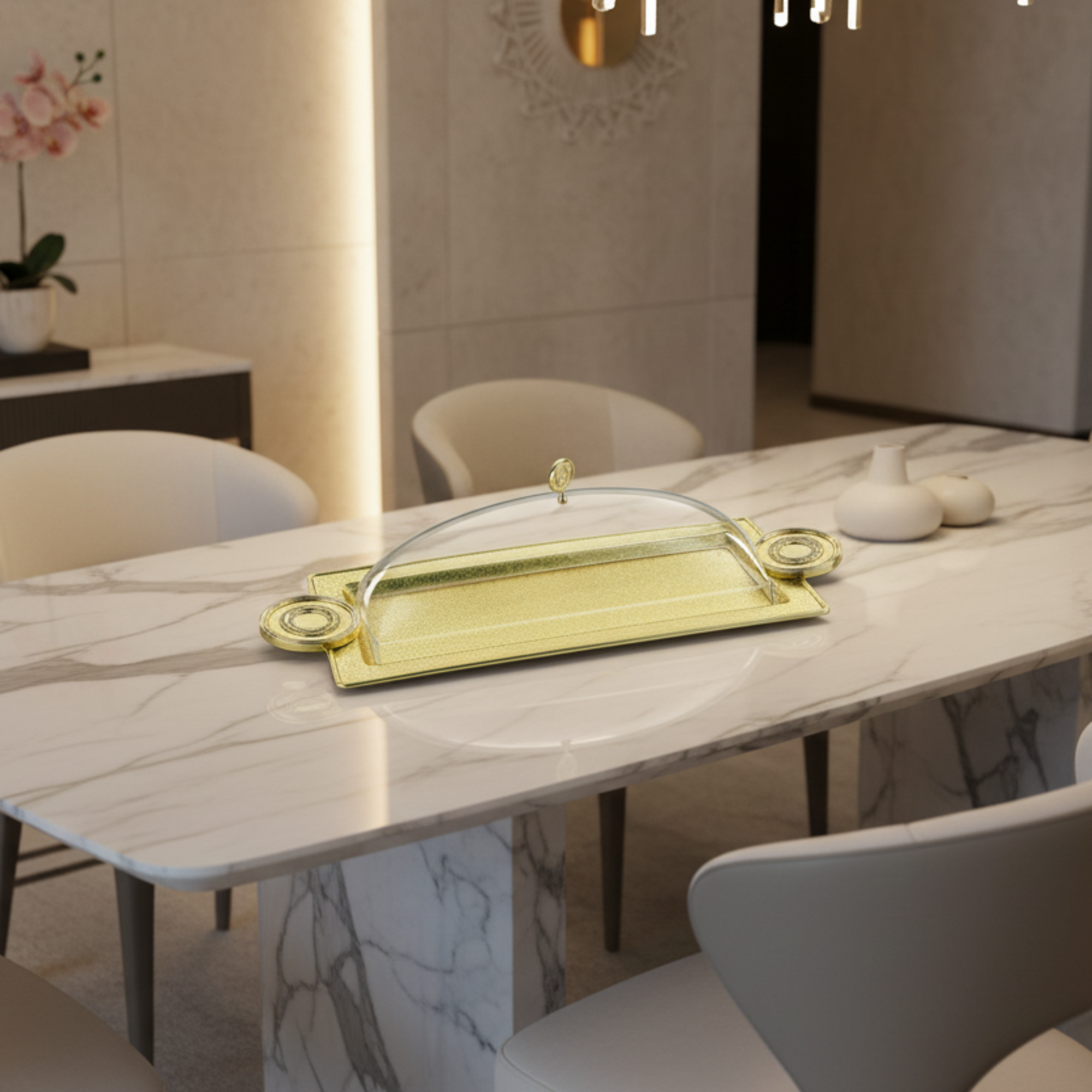 صينية تقديم المرجان مع غطاء 50 سم نحاس بتصميم متشقق